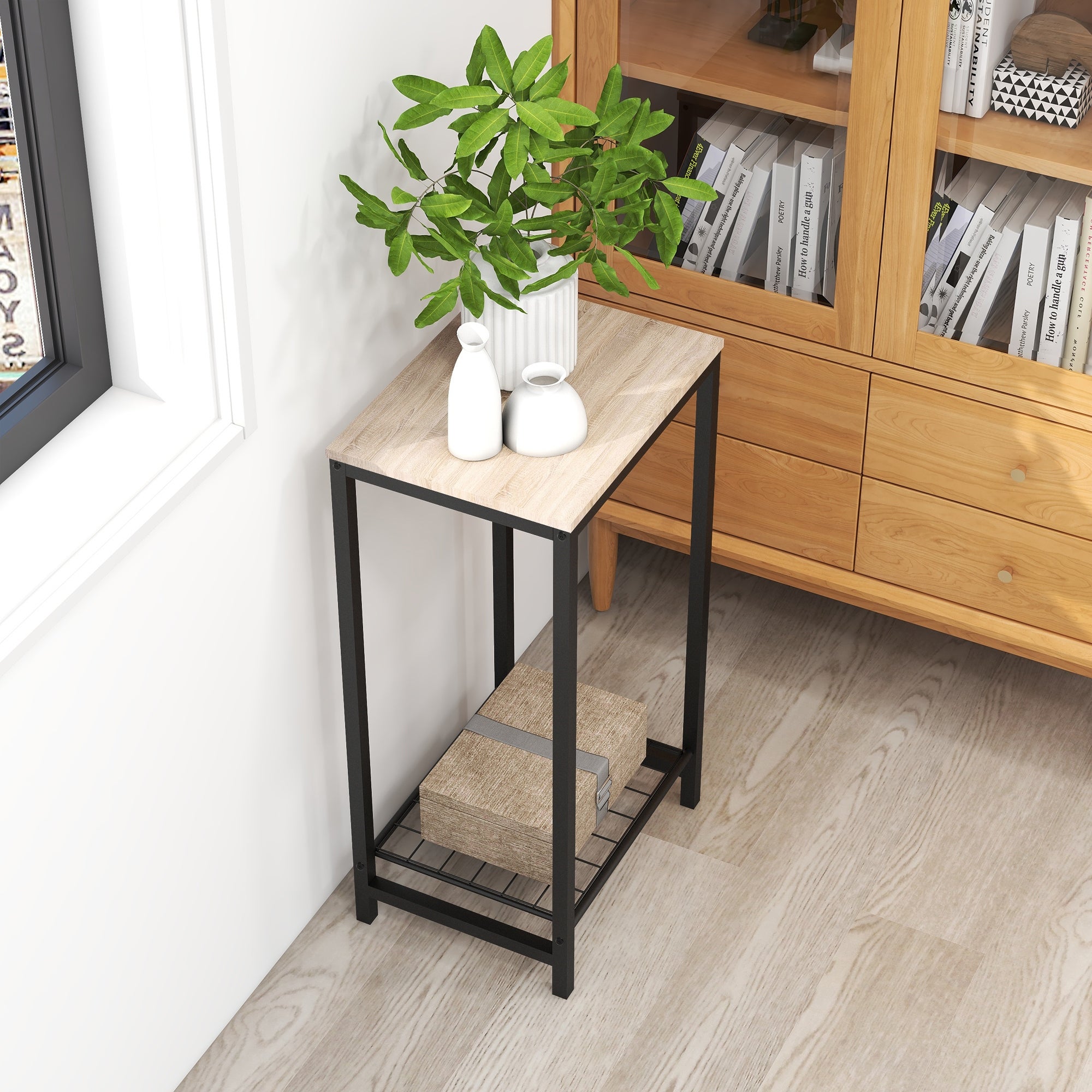 Industrial Side Table Nightstand with Durable Metal Frame - Mycitystee