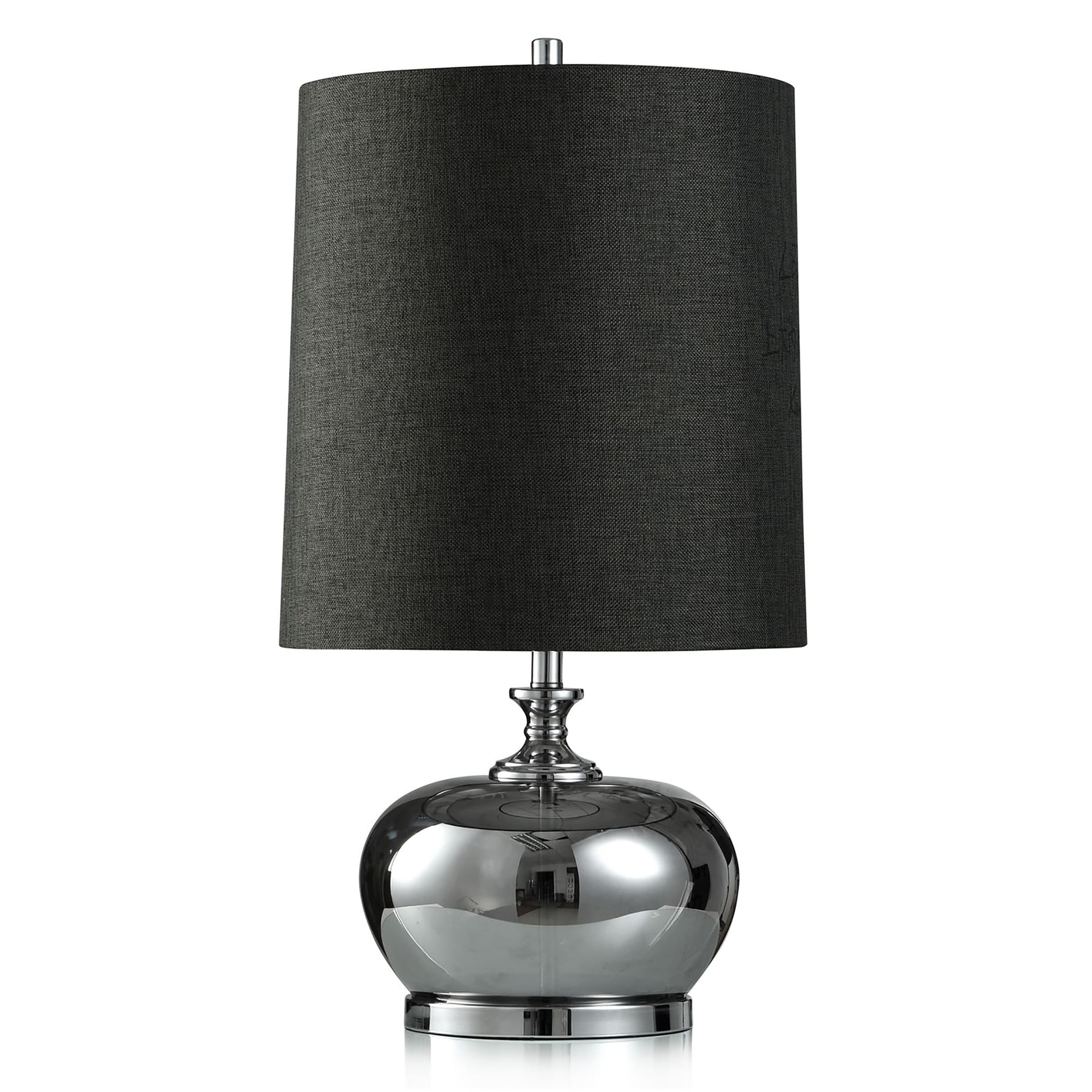 Plummit Silver Table Lamp - Silver Smoked Glass And Pewter Accents With Cylinder Shade - Mycitystee