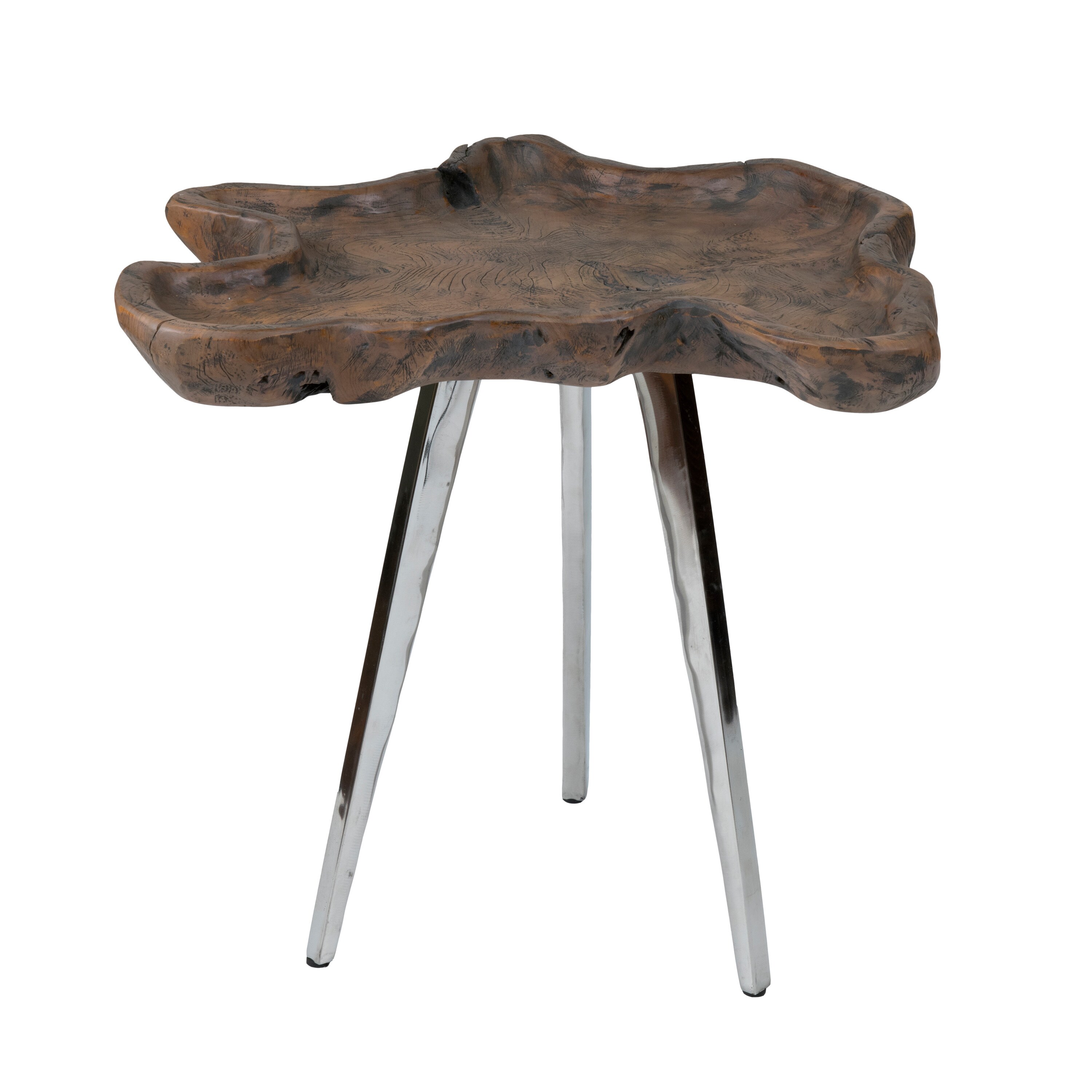 Teak and Stainless Steel Live-Edge Side Table - Mycitystee