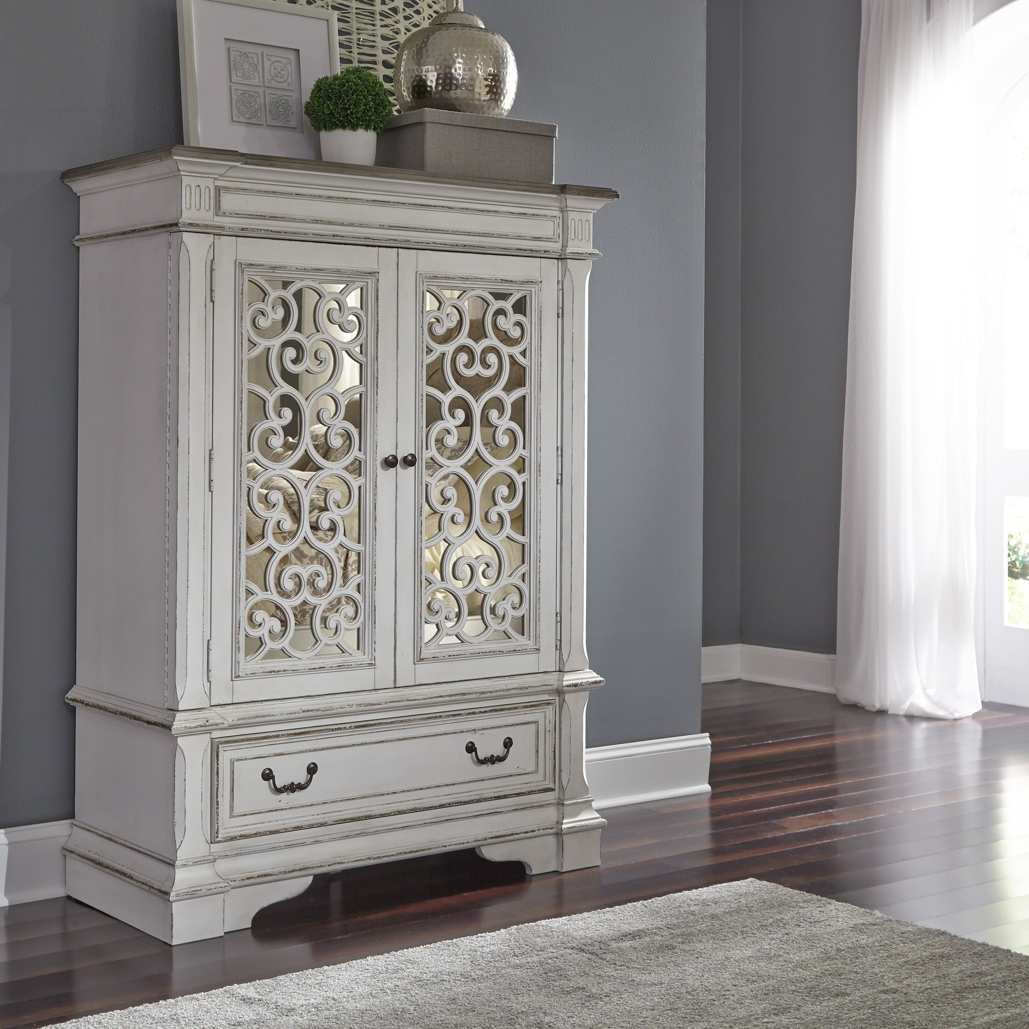 The Gray Barn Abbey Park Weathered Brown and Antique White Mirrored Door Chest - - 25673969 - Mycitystee