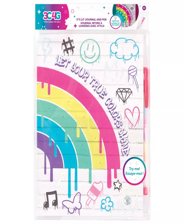 Three Cheers For Girls 3C4G Graffiti It's Lit Journal Pen Light Up Led Journal With Rainbow ink Pen， Teens Tweens Girls， Make It Real， 192 Page Lined - Mycitystee