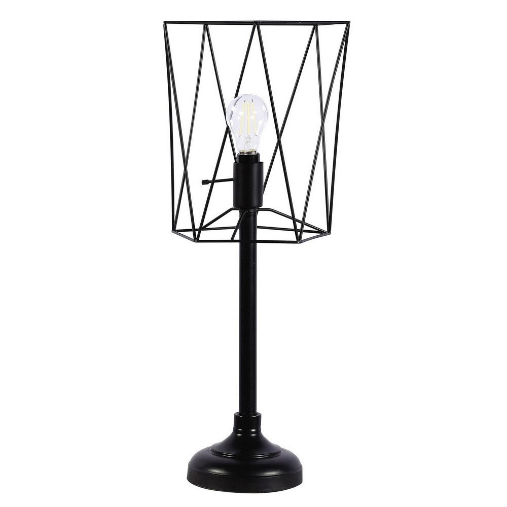 Ora Modern Table Lamp， Square Cage Shade， Round Metal Base， Black - Mycitystee