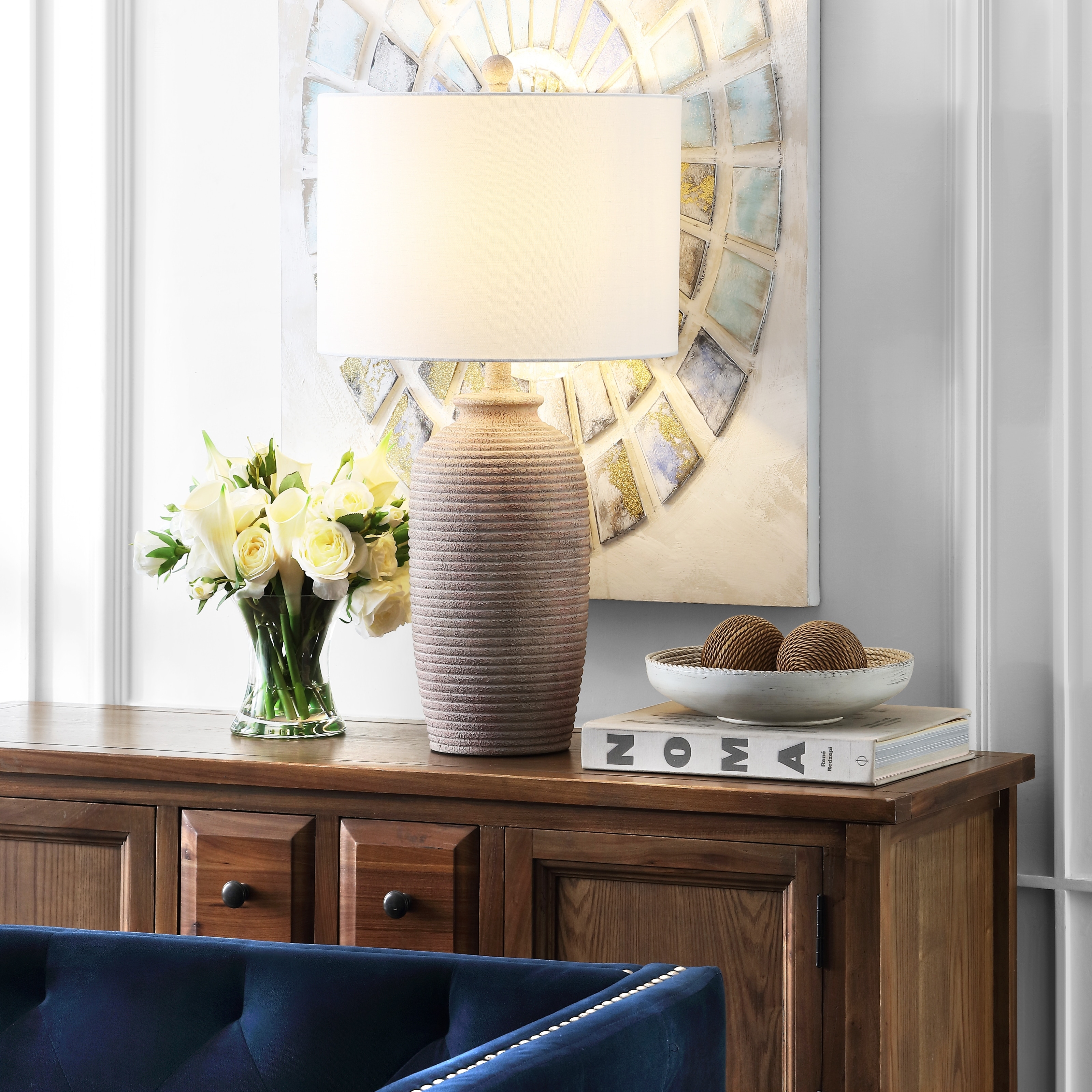SAFAVIEH Lighting 27-inch Kensen Sandy Pearl LED Table Lamp - 14
