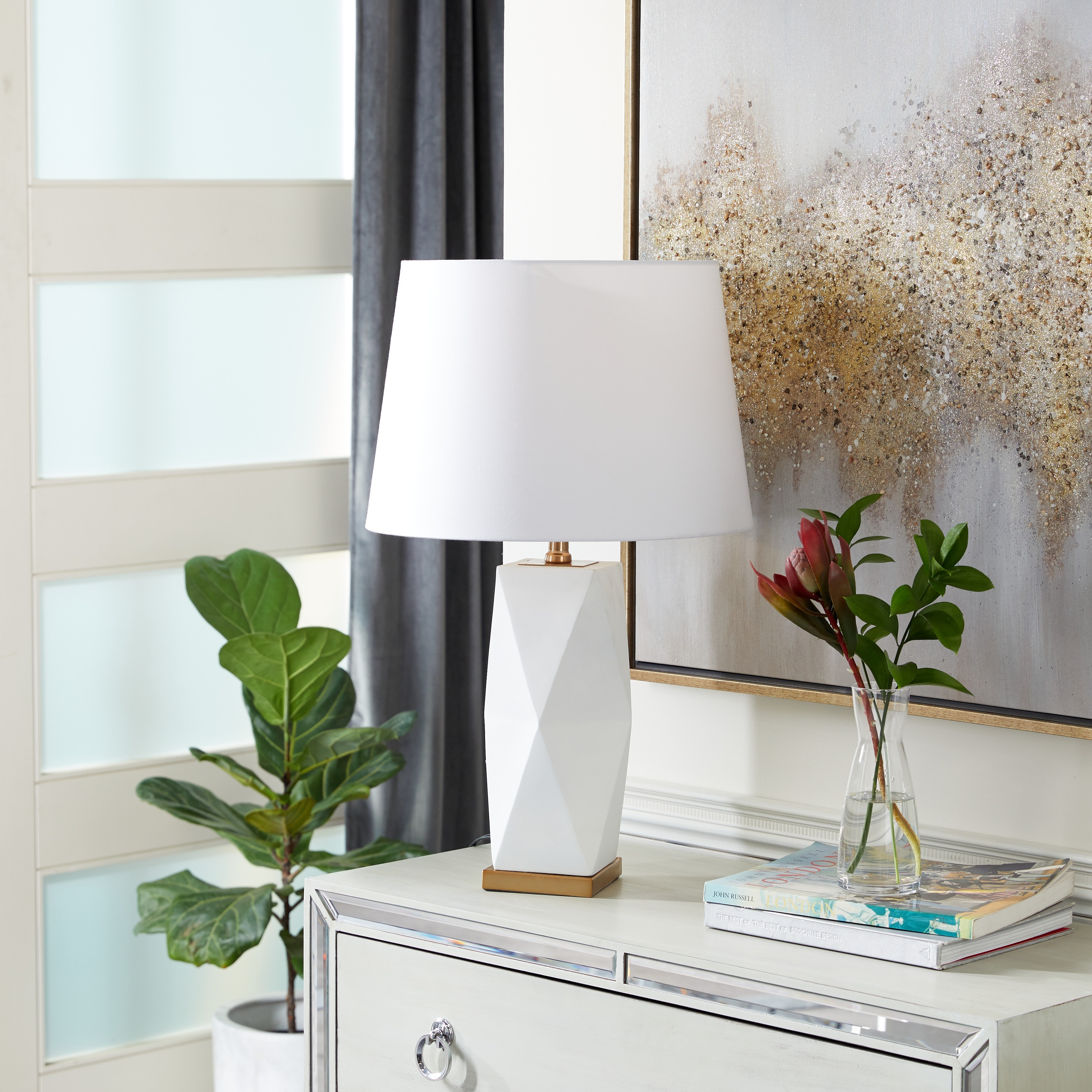 White Ceramic Contemporary Table Lamp - 16 x 16 x 26 - Mycitystee