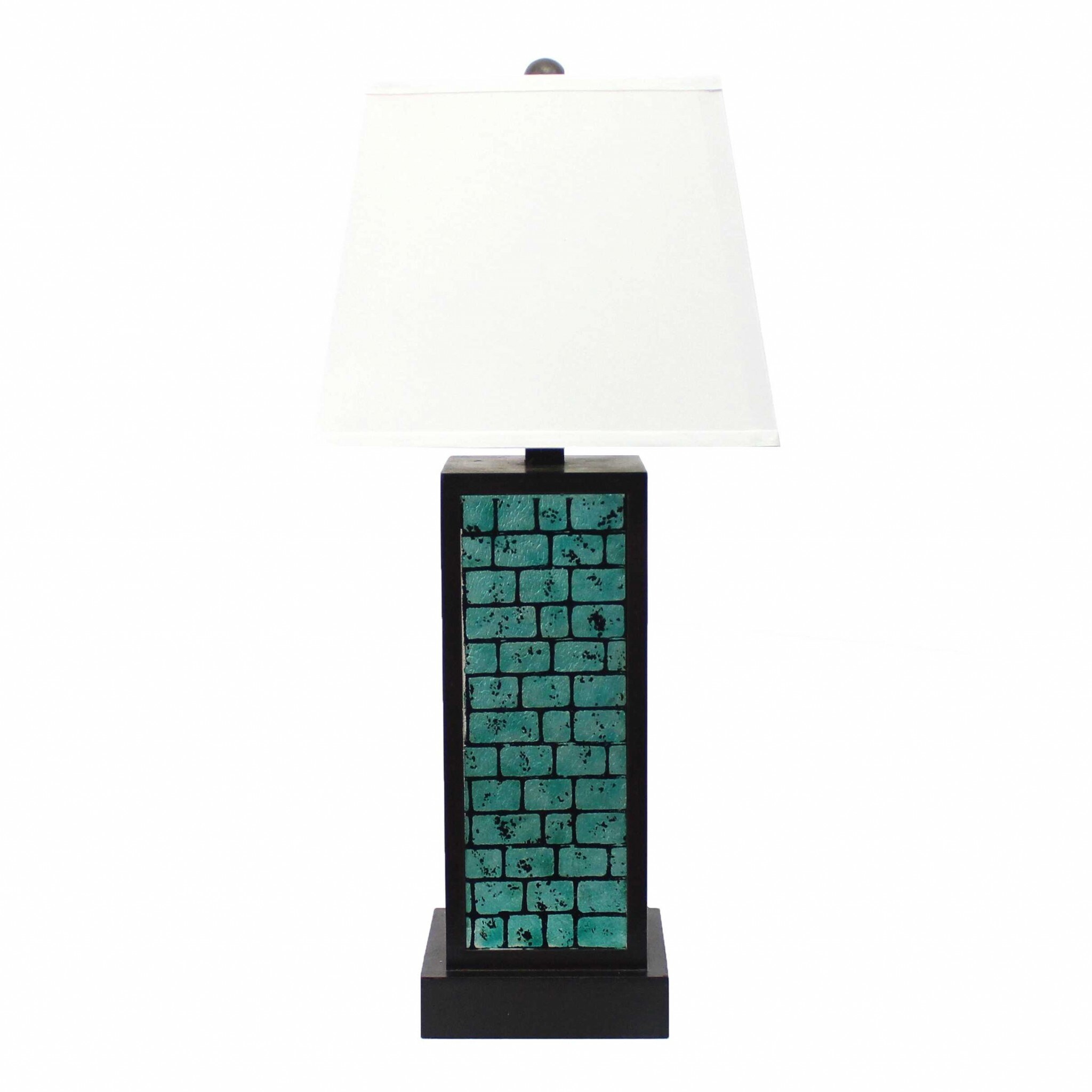 13 x 15 x 30.75 Black Metal With Teal Brick Pattern - Table Lamp - 13 x 15 x 30.75 - Mycitystee