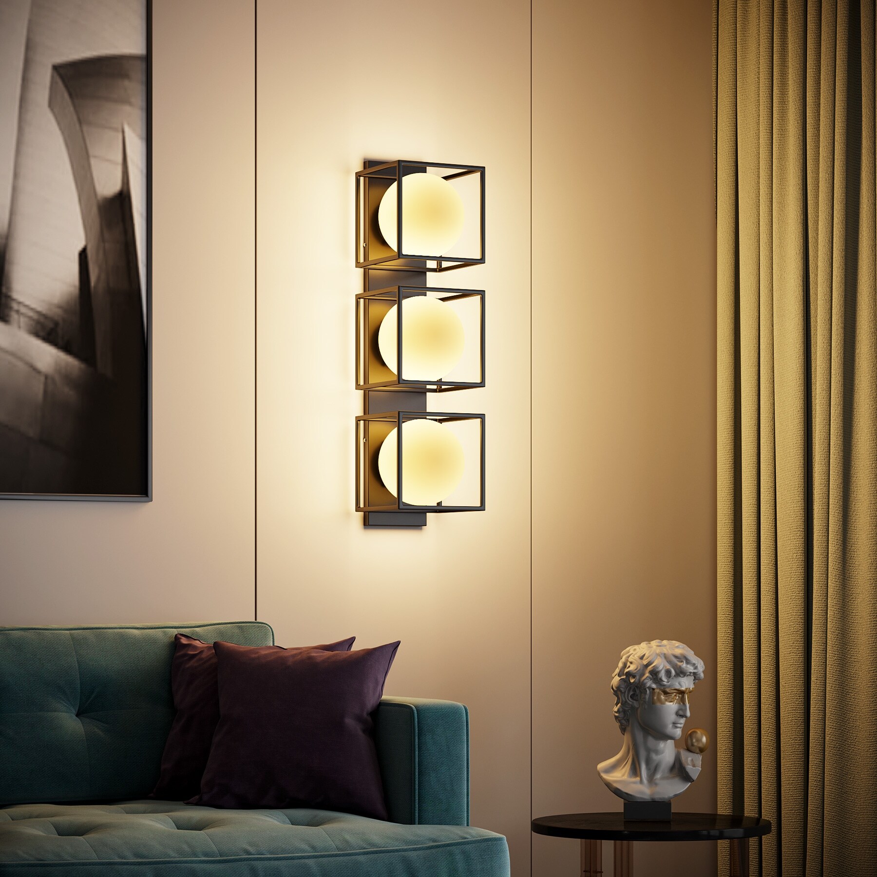 26.2-in 3-Light Globe Flush Mount Wall Light Opal Glass Shade Vanity Light Matte Black Ceiling Light Fixture - Mycitystee