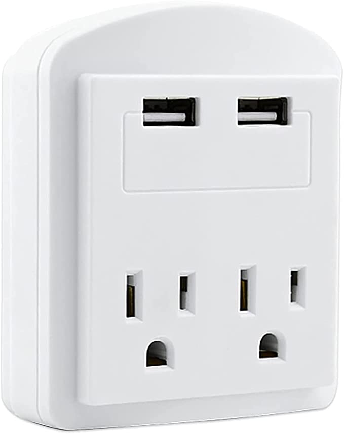5 Core USB Wall Charger White with Surge Protector | Charging Power Outlet with 2 USB Ports and 2 AC Plug Expanders | Safe Wall Adapter for Travel, Ho - Mycitystee
