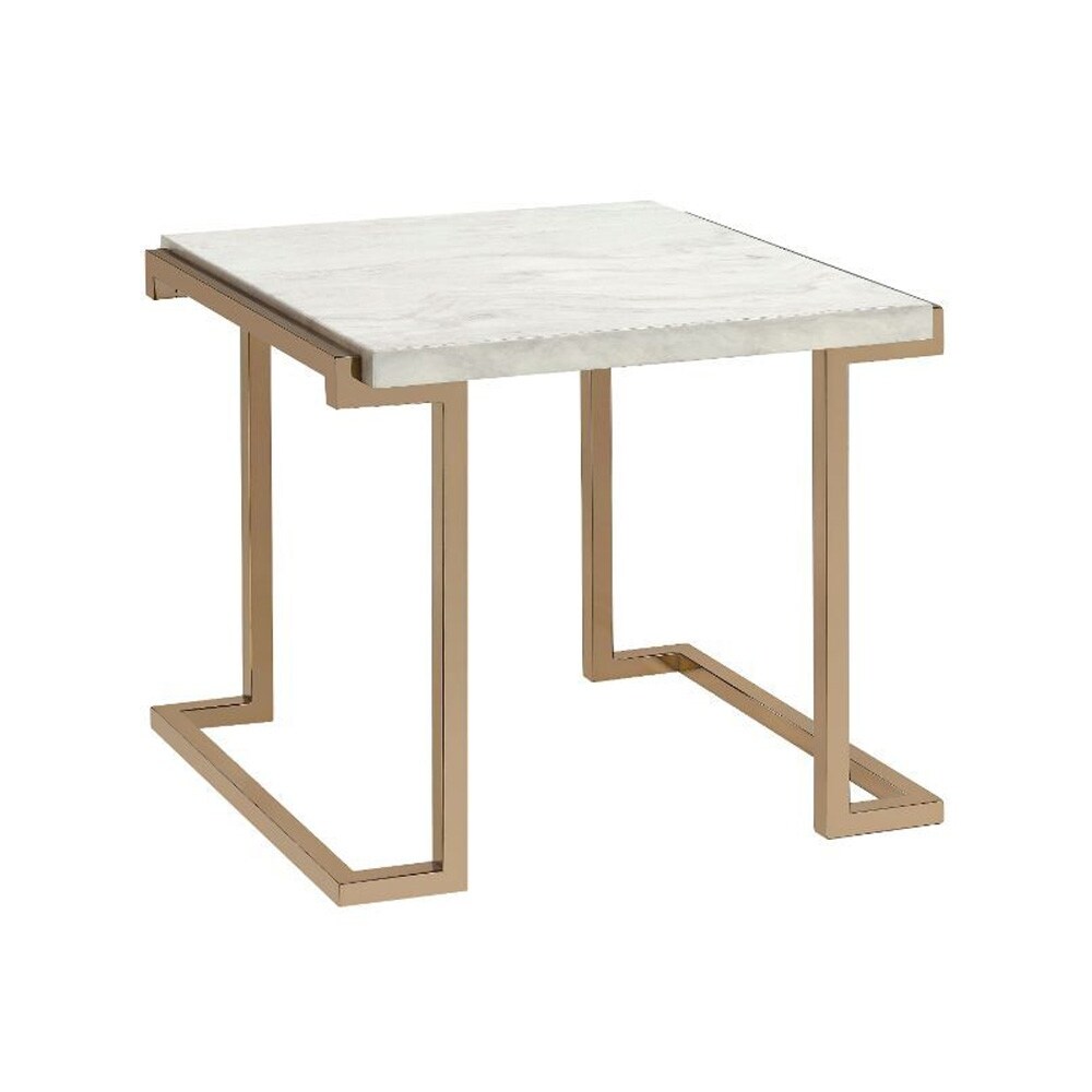 Champagne Finish End Table with Faux Marble Top - Mycitystee