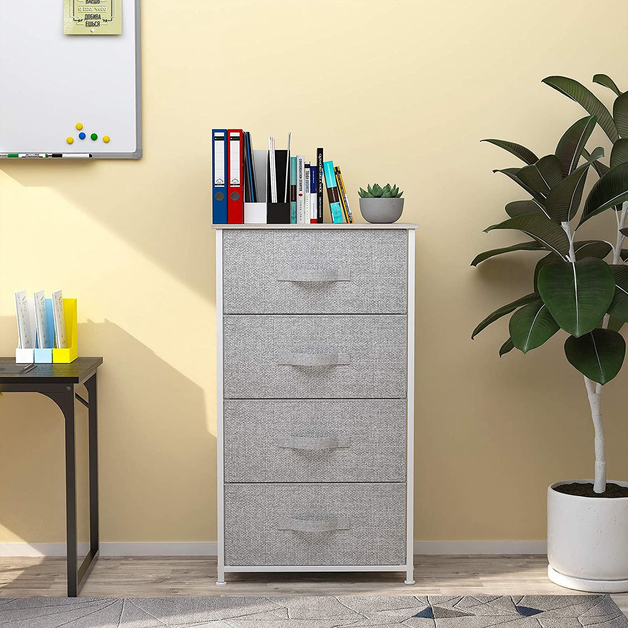 4 Drawers Dresser with Fabric Storage Tower， Organizer Unit with Sturdy Steel Frame - - 37475721 - Mycitystee