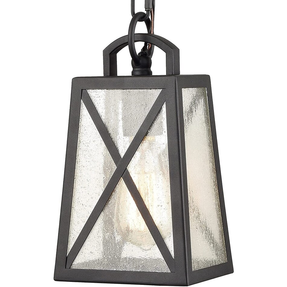Scafati Modern Outdoor Pendant Light Fixture for Front Porch Hanging Light Ceiling Fixture， Matte Black Seeded Glass - Mycitystee