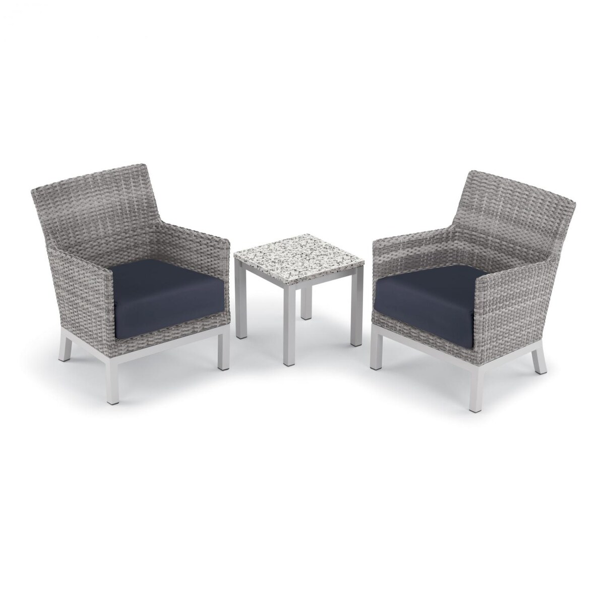 Argento 3 Piece Wicker Patio Conversation Set W/ Lite-Core Ash End Table and Midnight Blue Cushions By Oxford Garden - Mycitystee
