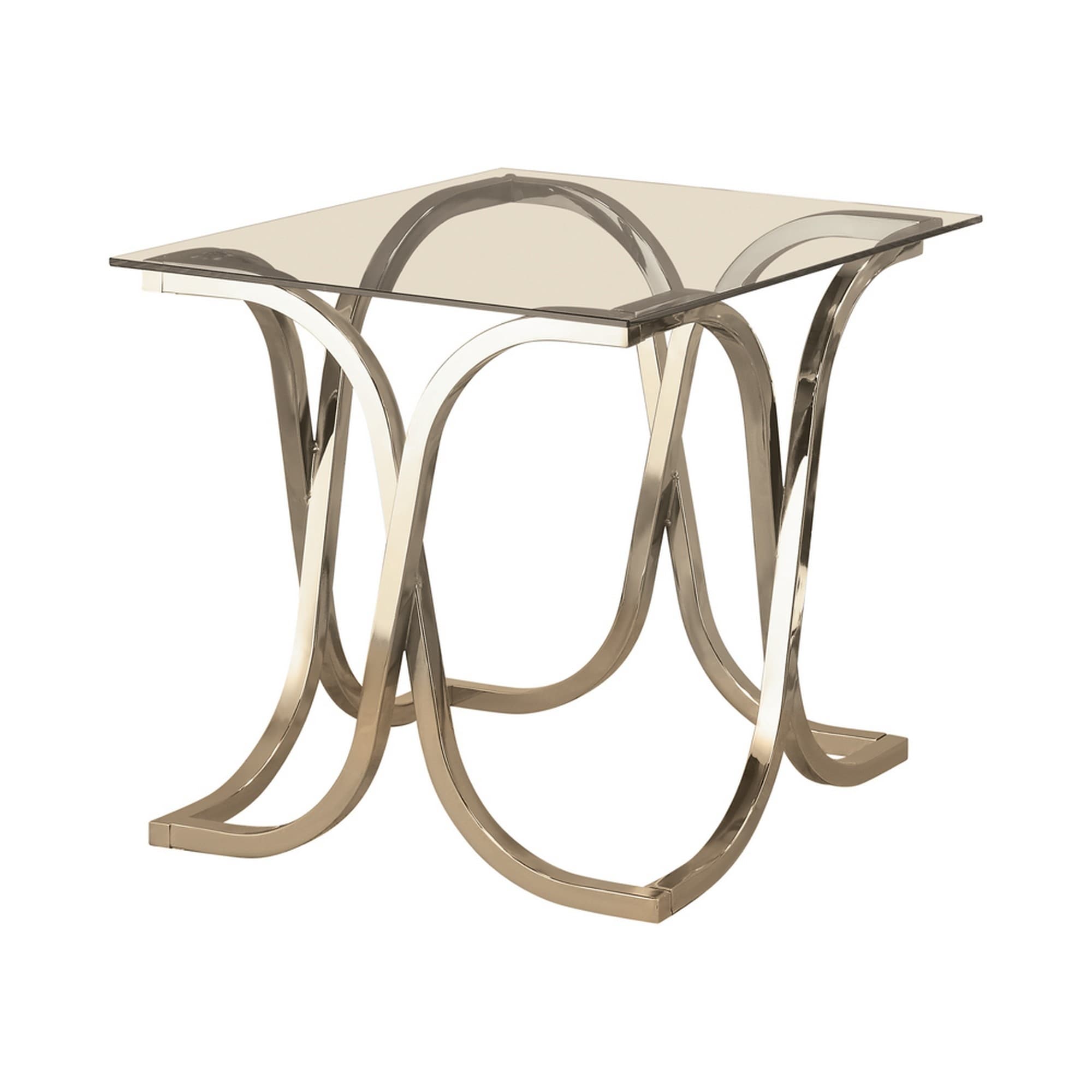 Tempered Glass Top End Table with Curved X Metal Frame， Clear and Silver - Mycitystee