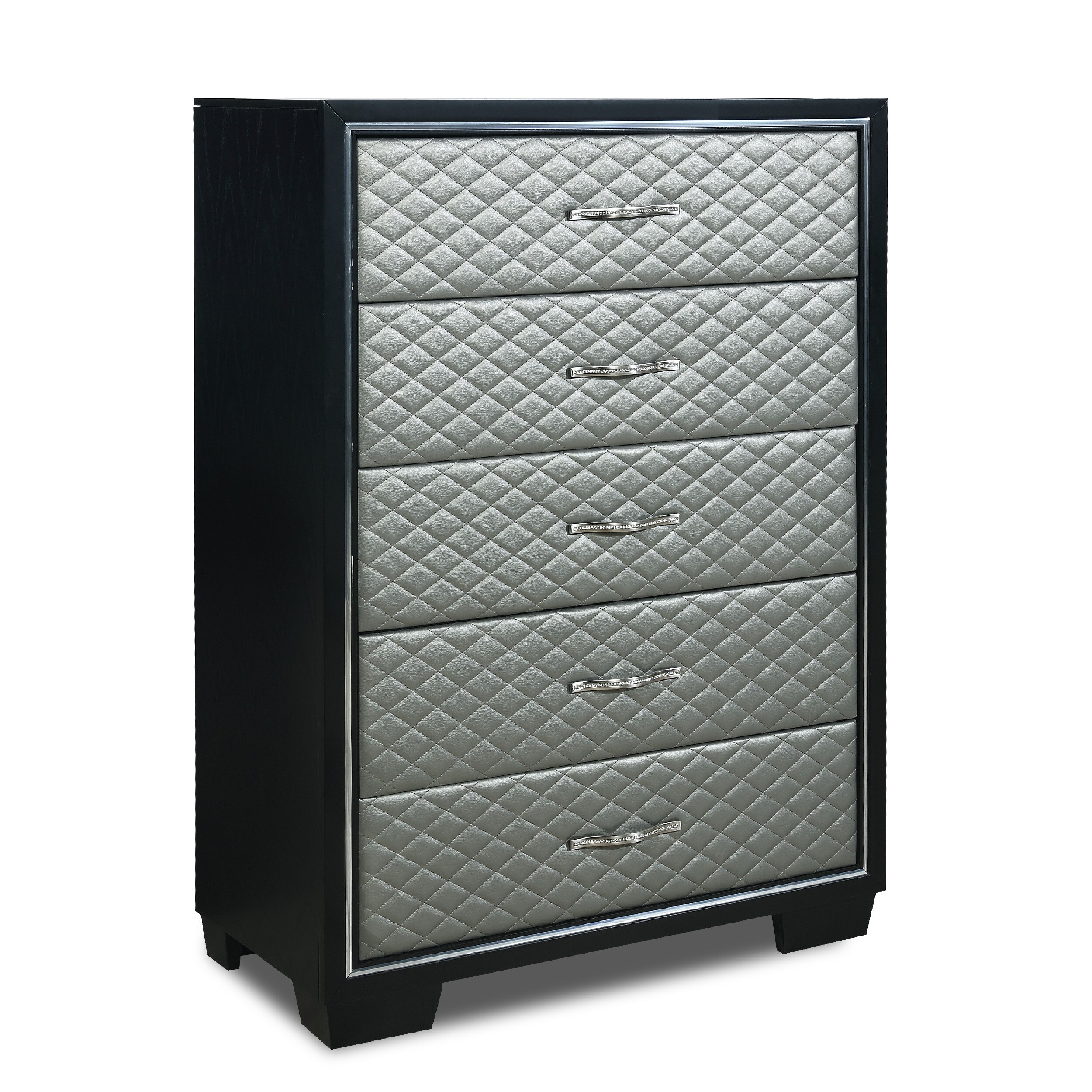 Chest with 5 Drawers and Upholstery， Black and Silver - - 35574525 - Mycitystee
