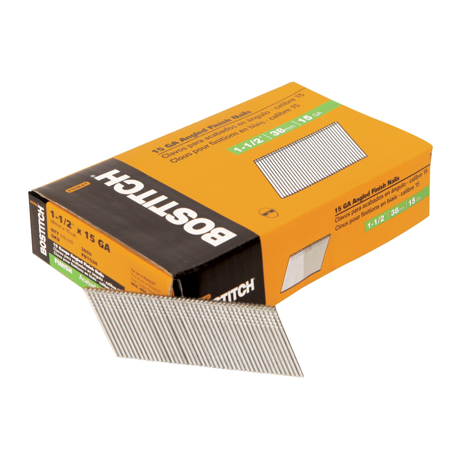 Bostitch 1-1/2 in. 15 Ga. Angled Strip Coated Finish Nails 25 deg 3655 pk - Mycitystee