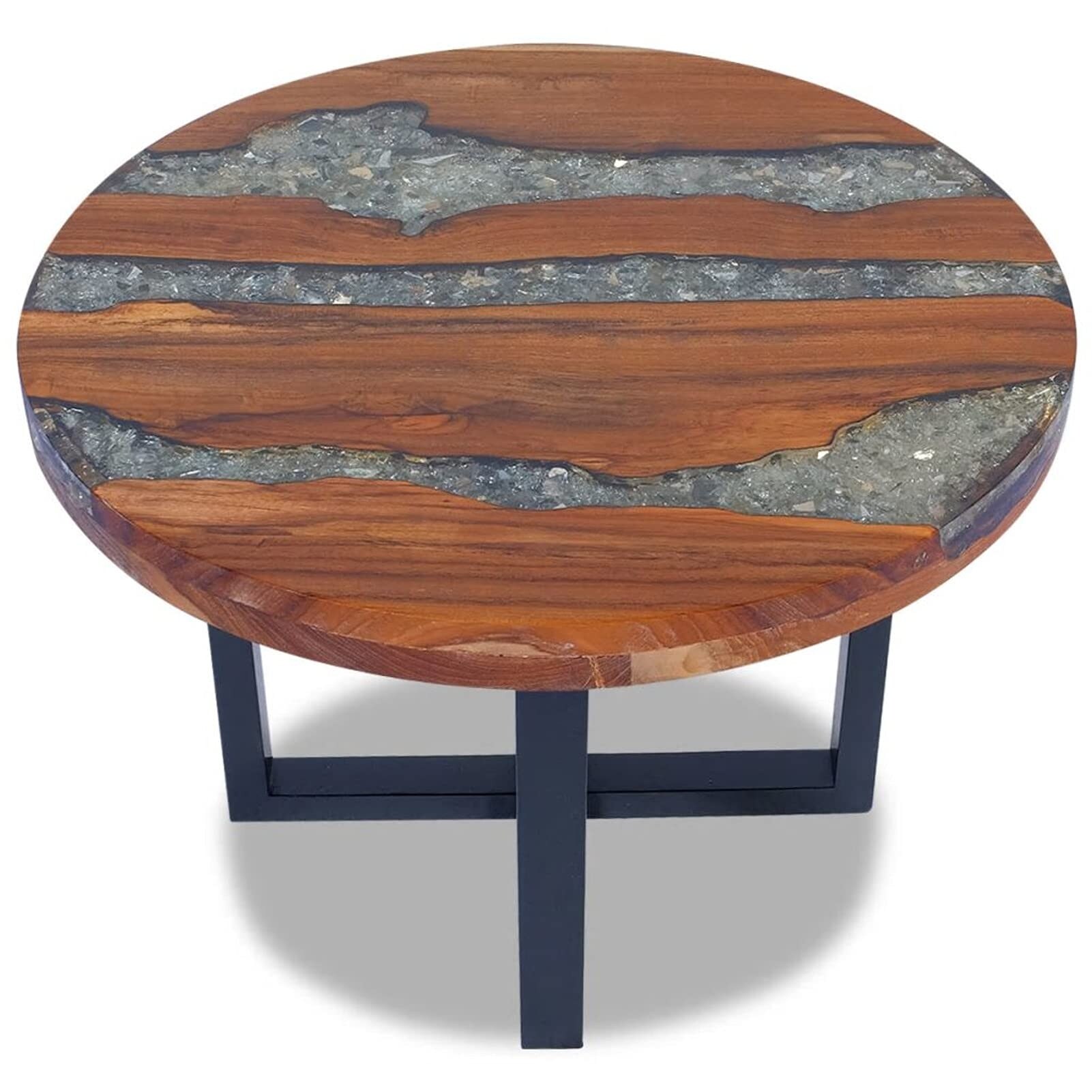 Coffee Table Teak Resin Tabletop Sofa and Couch End Side Table Mango Wood Base for Living Room - as picture - Mycitystee