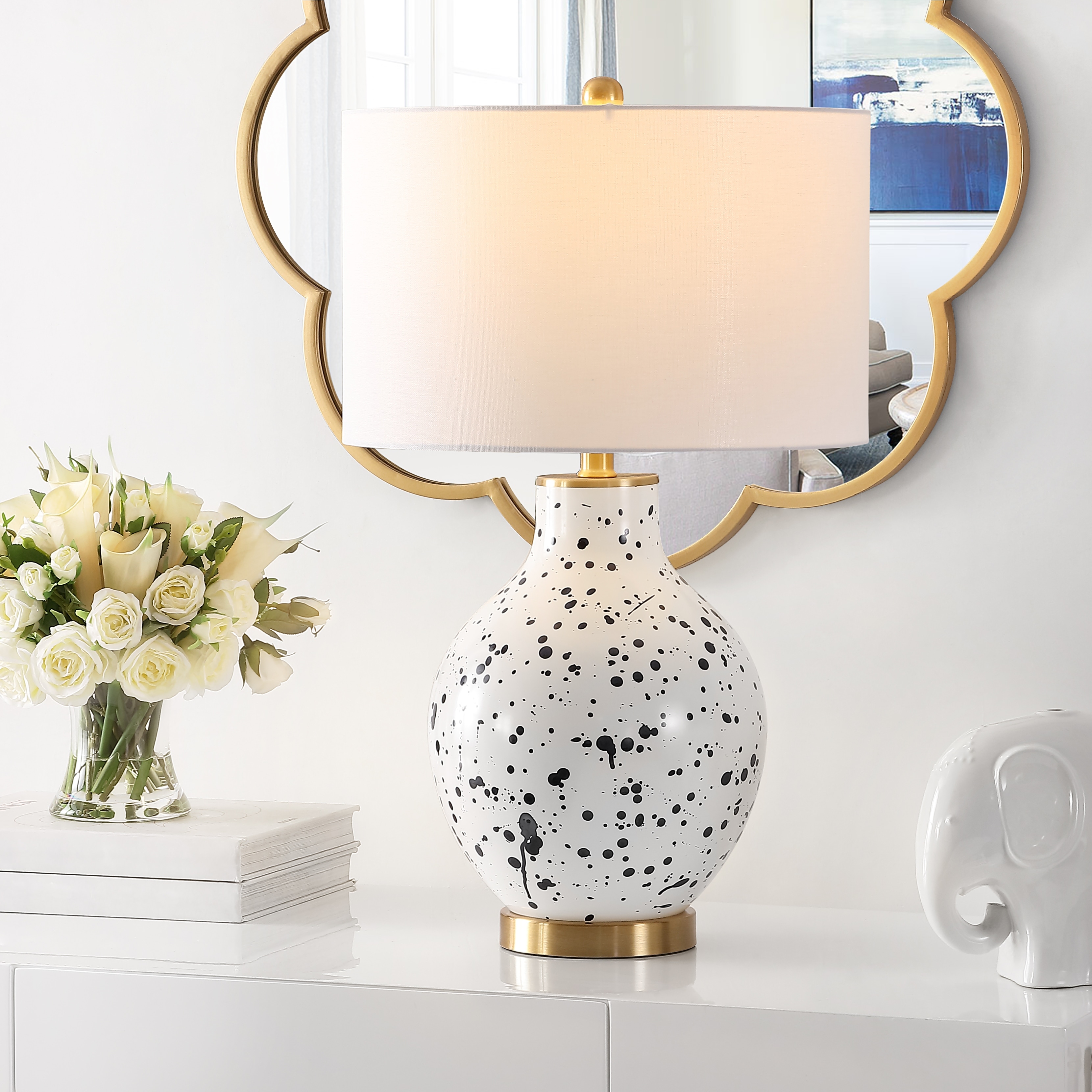 SAFAVIEH Lighting Krew White/Navy Blue Glass 27-inch LED Table Lamp - 16