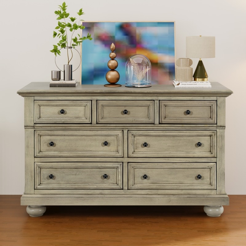 Classic Style Solid Wood 7-Drawers Dresser with Changing Topper for Nursery， Kid Room， Bedroom， Storage Organizer Dresser - - 37981741 - Mycitystee