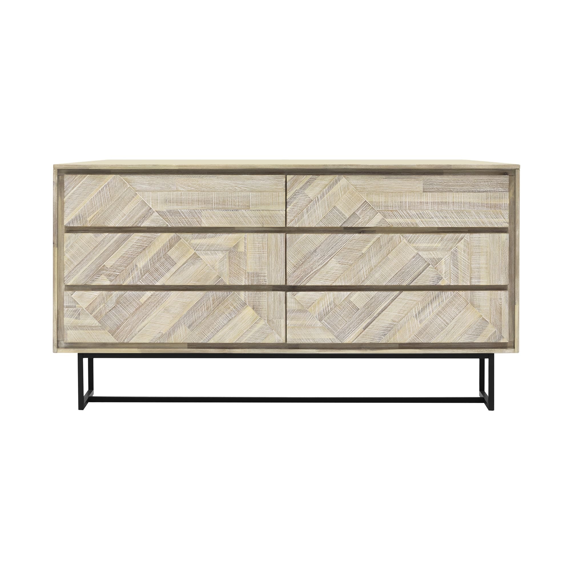 Rexi 61 Inch Modern Wood Dresser， 6 Drawers， Metal Sled Base， Natural Brown - - 36907811 - Mycitystee