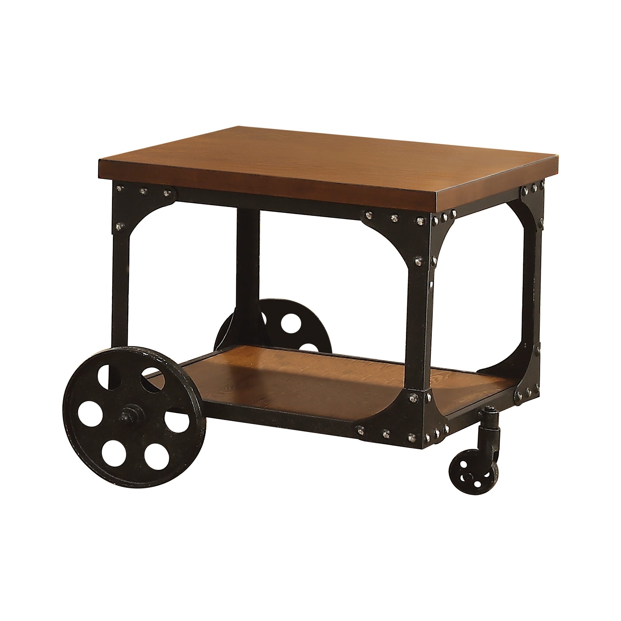 Wood End Table with Casters， Rustic Brown - Mycitystee