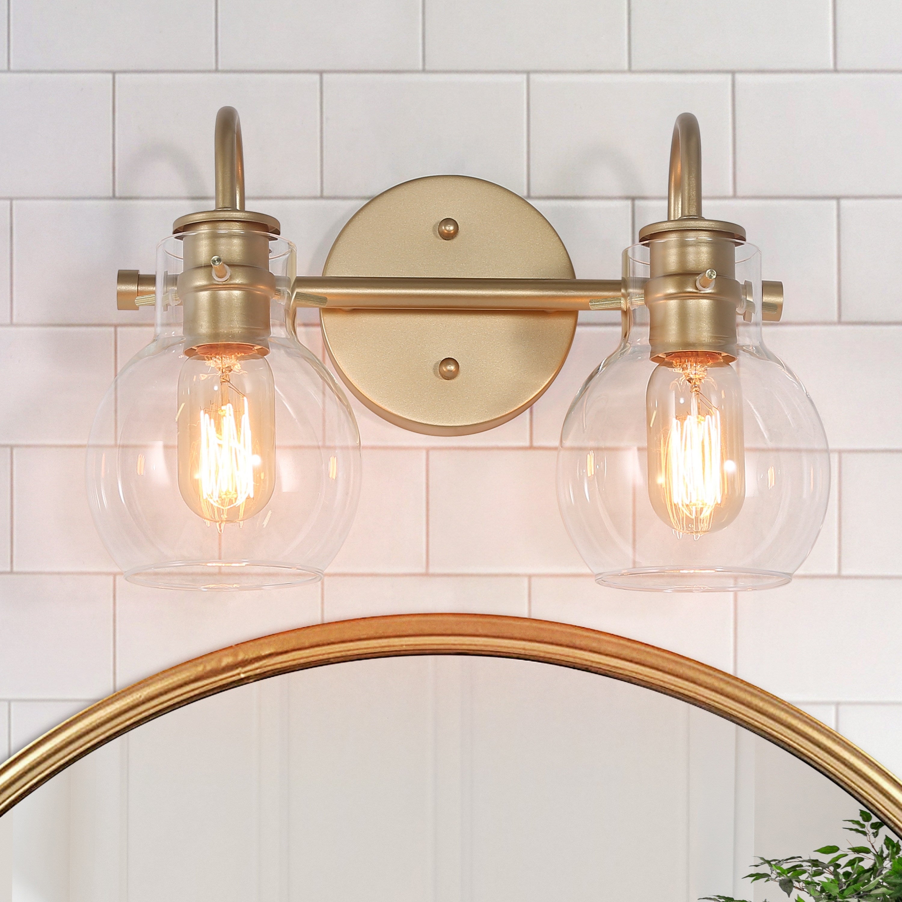 Modern Gold 2-Light Bathroom Vanity Glam Metal Bathroom Sconces - L 13