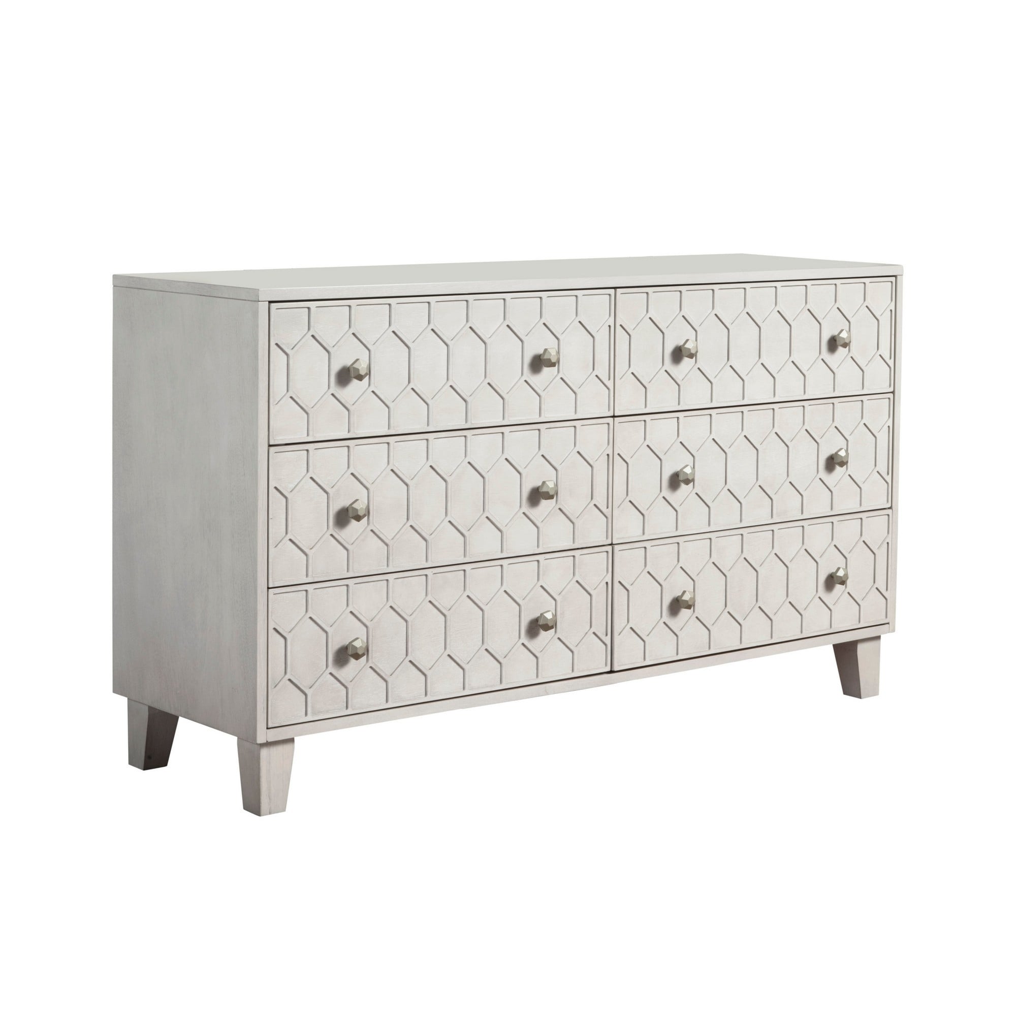 Rue 60 Inch 6 Dresser Drawer， Honeycomb Texture， Mahogany Wood， Light Gray - - 36907741 - Mycitystee