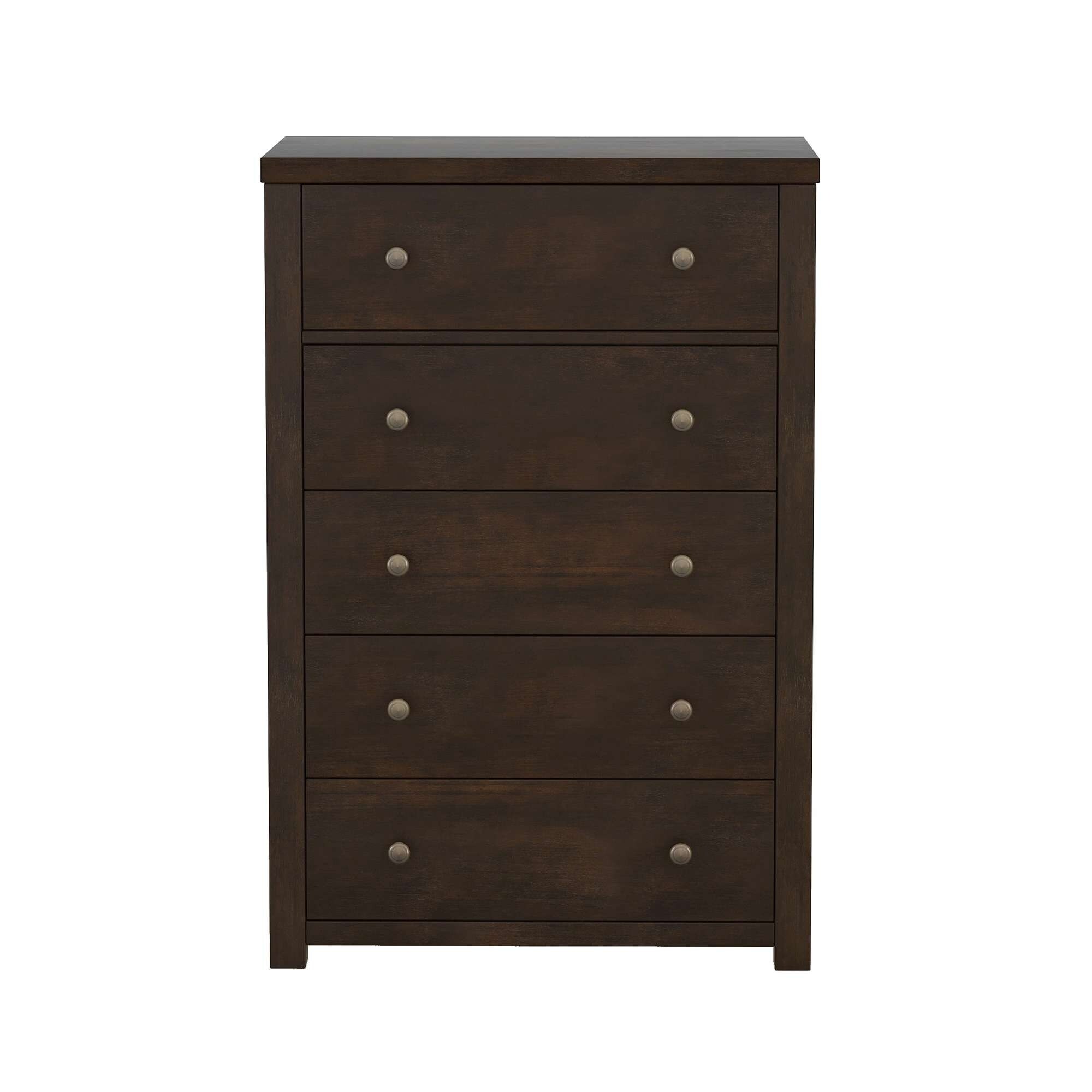 Classic Solid Wood 5-Drawer Chest in Vintage Brown - - 37640599 - Mycitystee