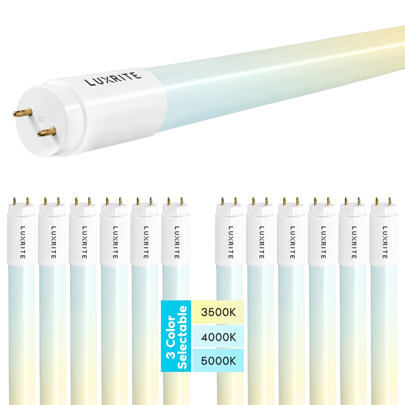 Luxrite 12-Pack 4FT T8 LED Tube Light， 18W=32W， 3 Color Option， Single and Double End Powered， 2340 Lumens， UL， DLC - 12 - Mycitystee