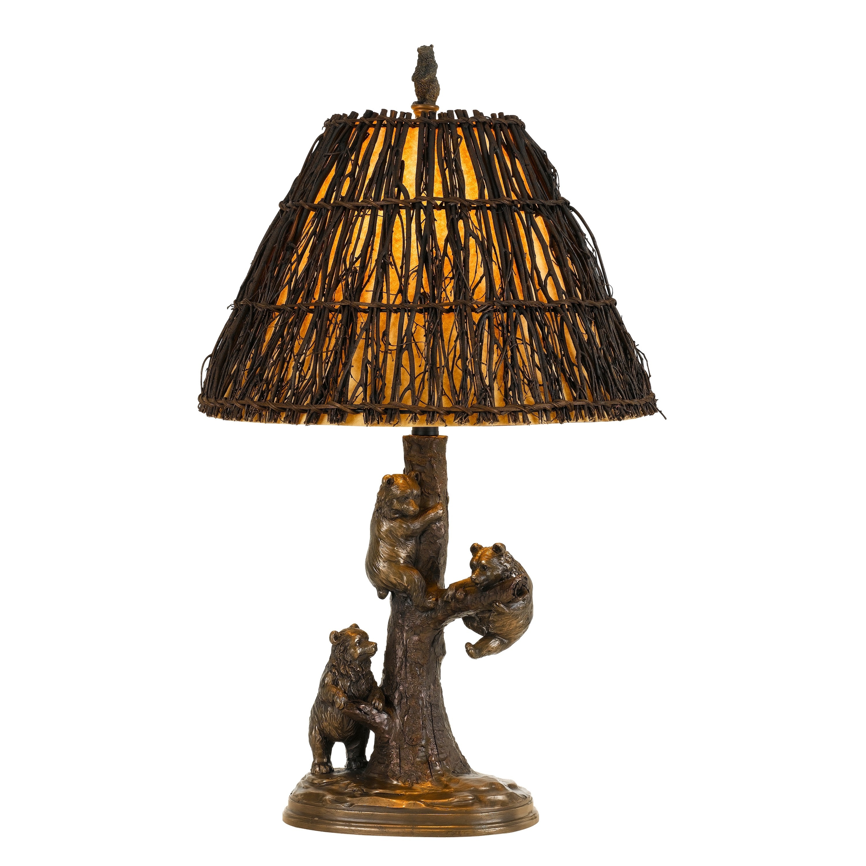 150 Watt Resin Body Table Lamp with Bear Design and Twig Shade， Bronze - Mycitystee