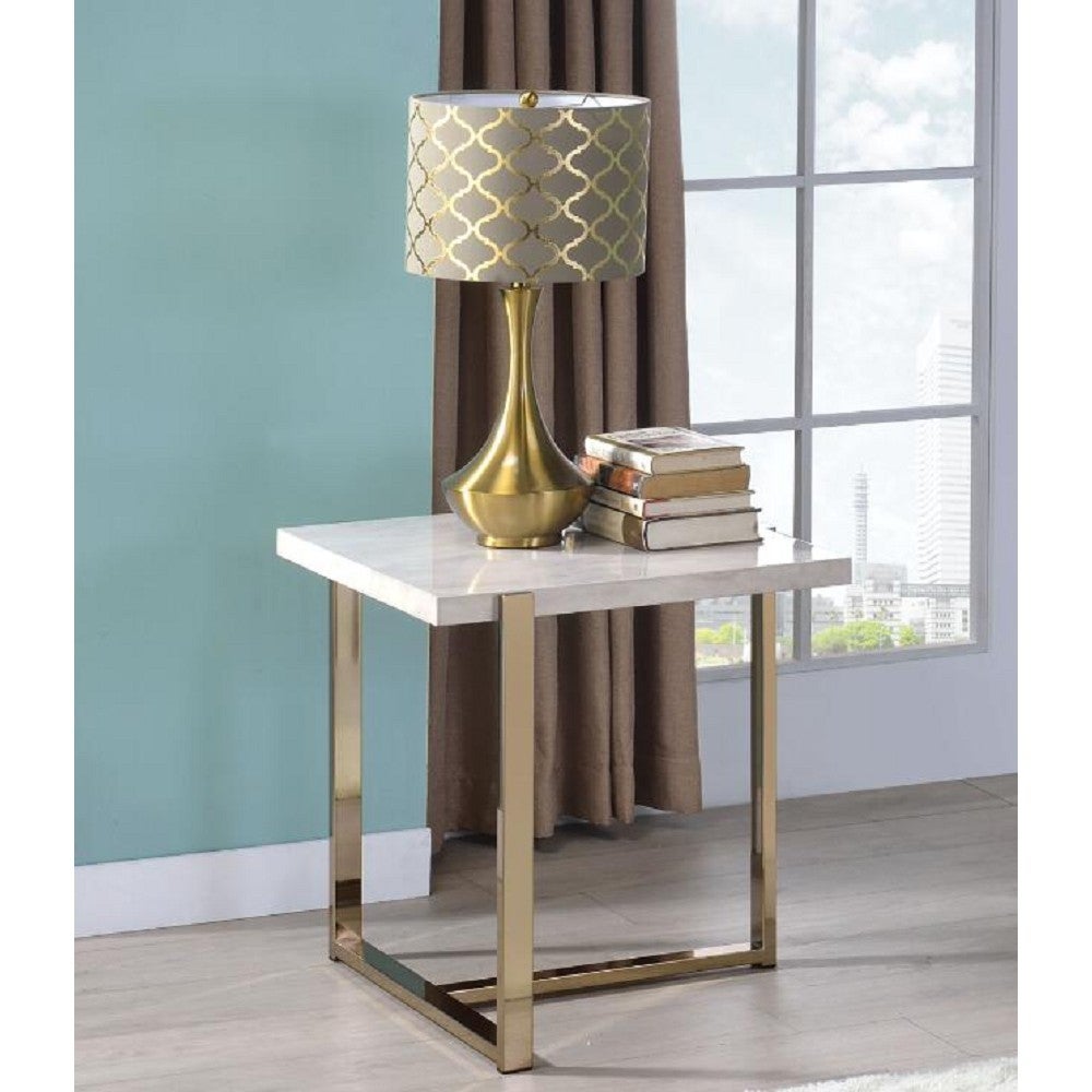 Modern Feit End Table in Faux Marble and Champagne - Mycitystee