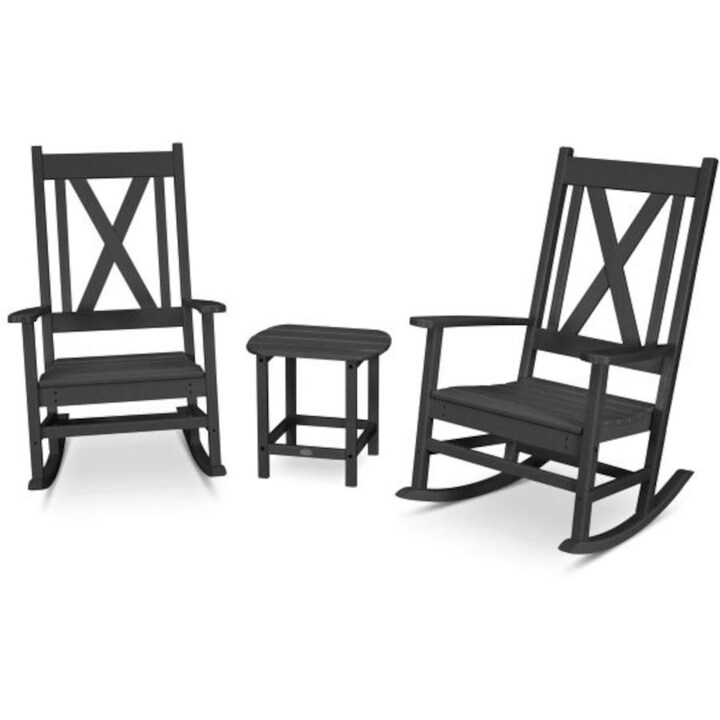 POLYWOOD Braxton 3-Piece Porch Rocking Chair Set in Black - Mycitystee