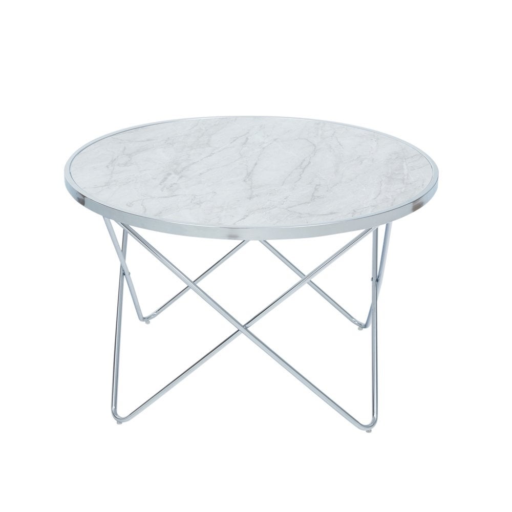Margo Small Round Faux White Carrara Marble Coffee Table， White - Mycitystee