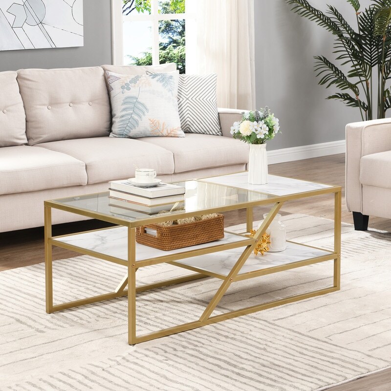 Tempered Glass Coffee Table with Metal Frame - Mycitystee