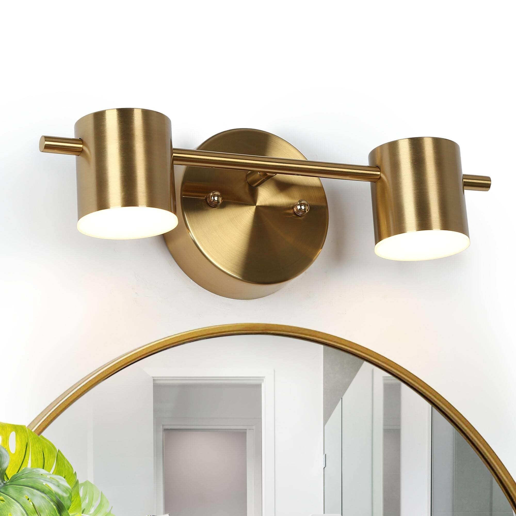 Gold Brass 2-Light LED Bathroom Vanity Light Modern Wall Sconce Lighting - 14