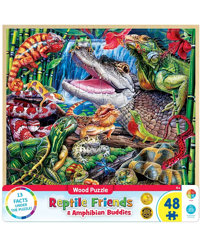 MasterPieces Puzzles Wood Fun Facts - Reptile Friends 48 Piece Kids Puzzle - Mycitystee