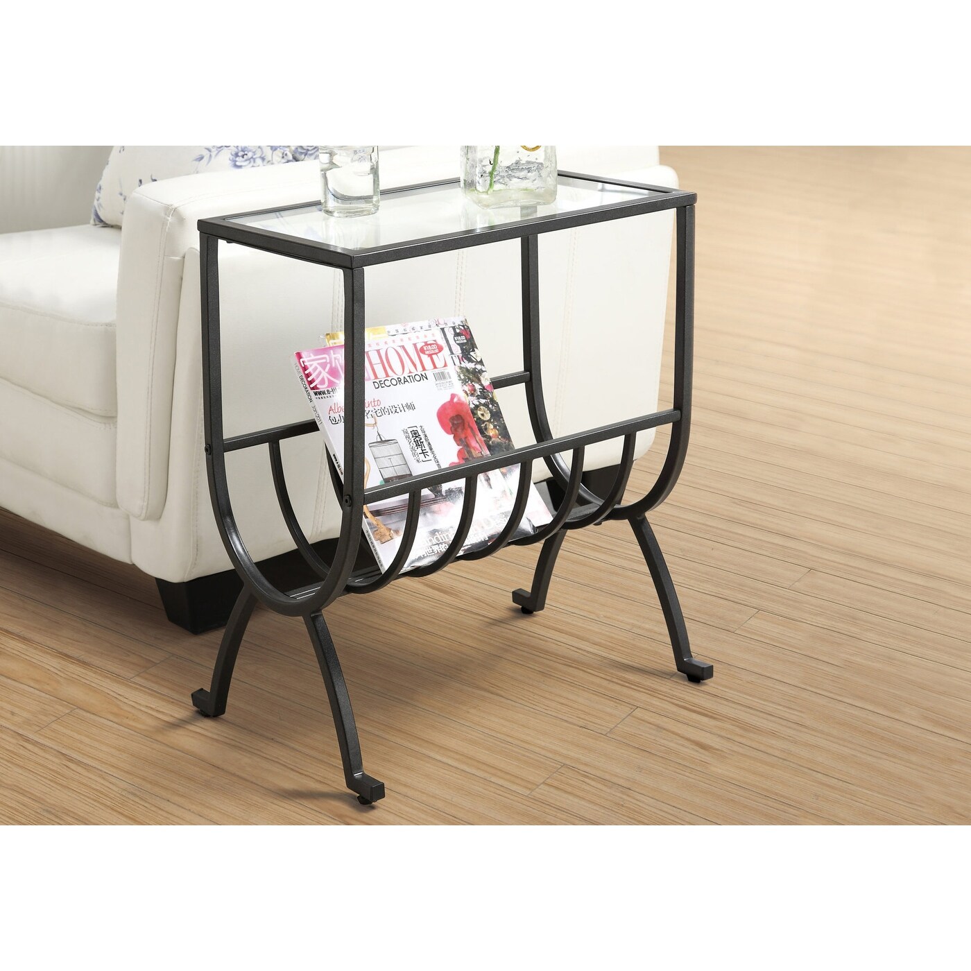 Stardust Brown Metal With Tempered Glass Accent Table - 11.5 In. W X 22.0 In. H X 11.5 In. D - Mycitystee