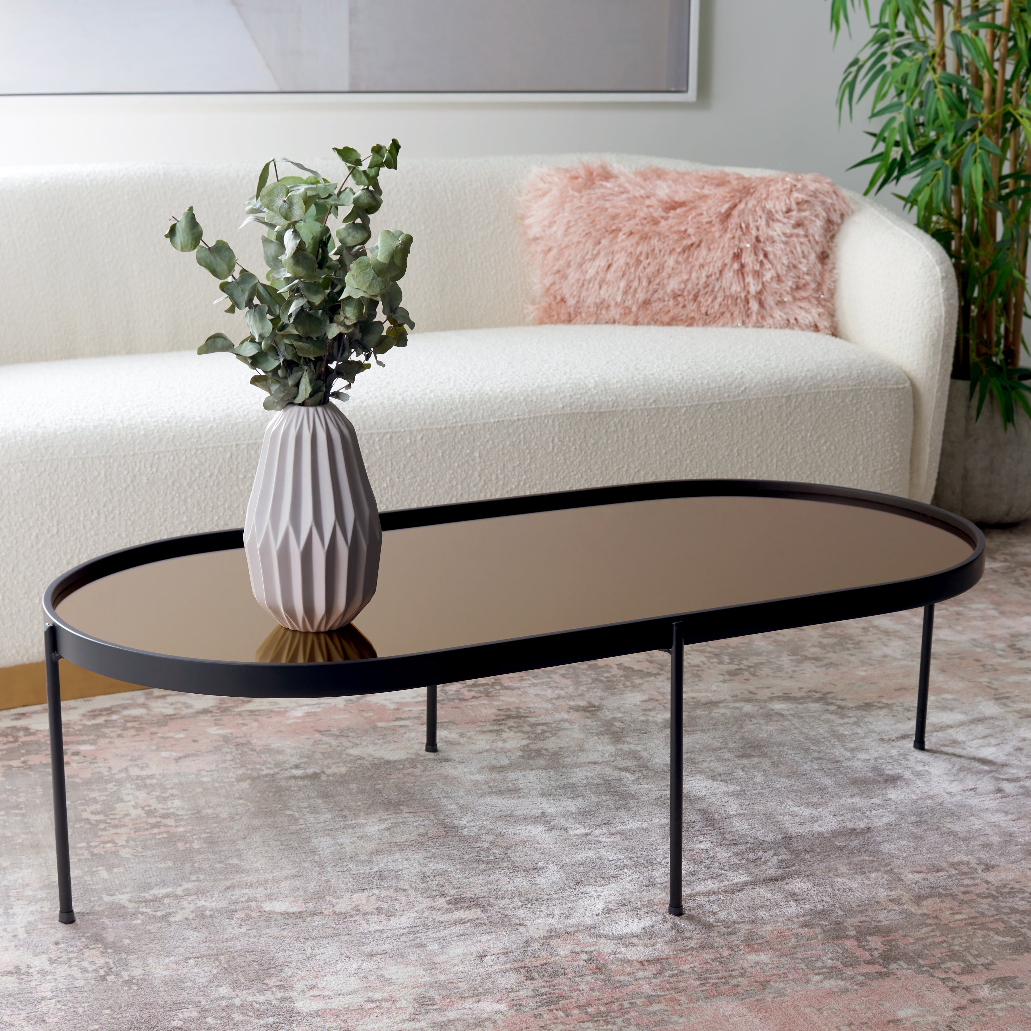 SAFAVIEH Emmerick Mirrored Oval Coffee Table - 47 in. W x 23 in. D x 14 in. H - Mycitystee