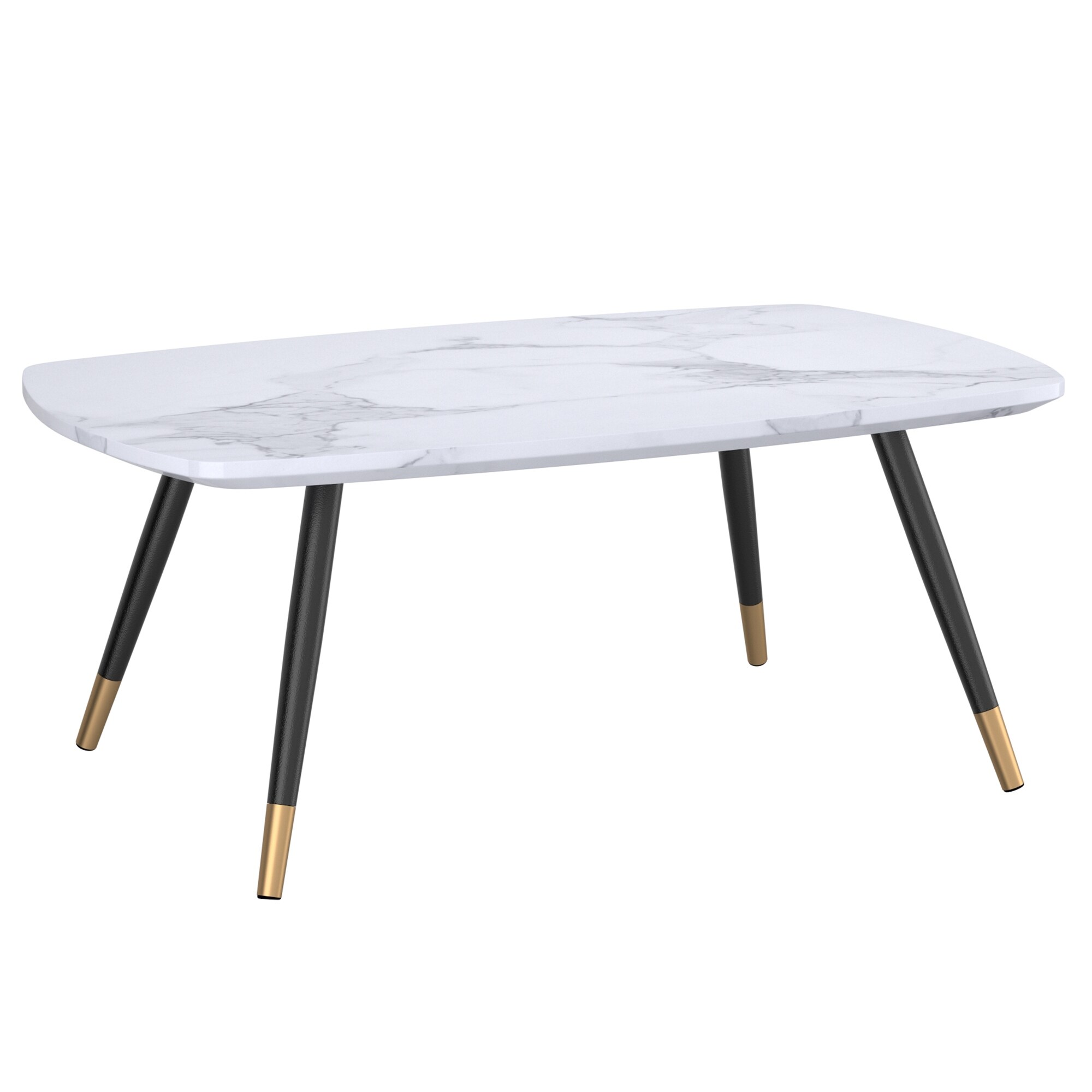 Contemporary MDF and Metal， Faux Marble Finish Rectangular Coffee Table - Mycitystee