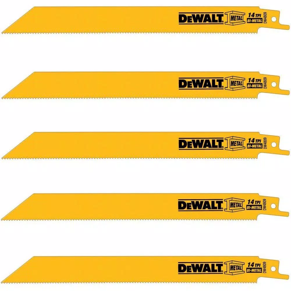 DEWALT 8 in. 14 Teeth per in. Straight Back Bi-Metal Reciprocating Saw Blade (5-Pack) and#8211; XDC Depot - Mycitystee