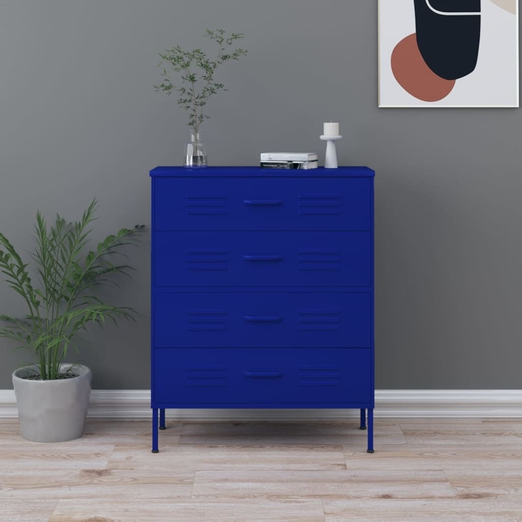 Dresser for Bedroom， 4 Drawer Storage Organizer Tall Wide Dresser for Bedroom Hallway， Sturdy Steel Frame -Blue - - 37523923 - Mycitystee