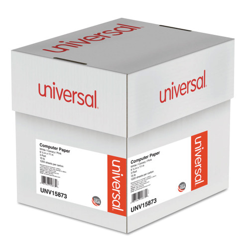 Universal Printout Paper， 3-Part， 15 lb Bond Weight， 9.5 x 11， White/Canary/Pink， 1，200/Carton (15873) - Mycitystee