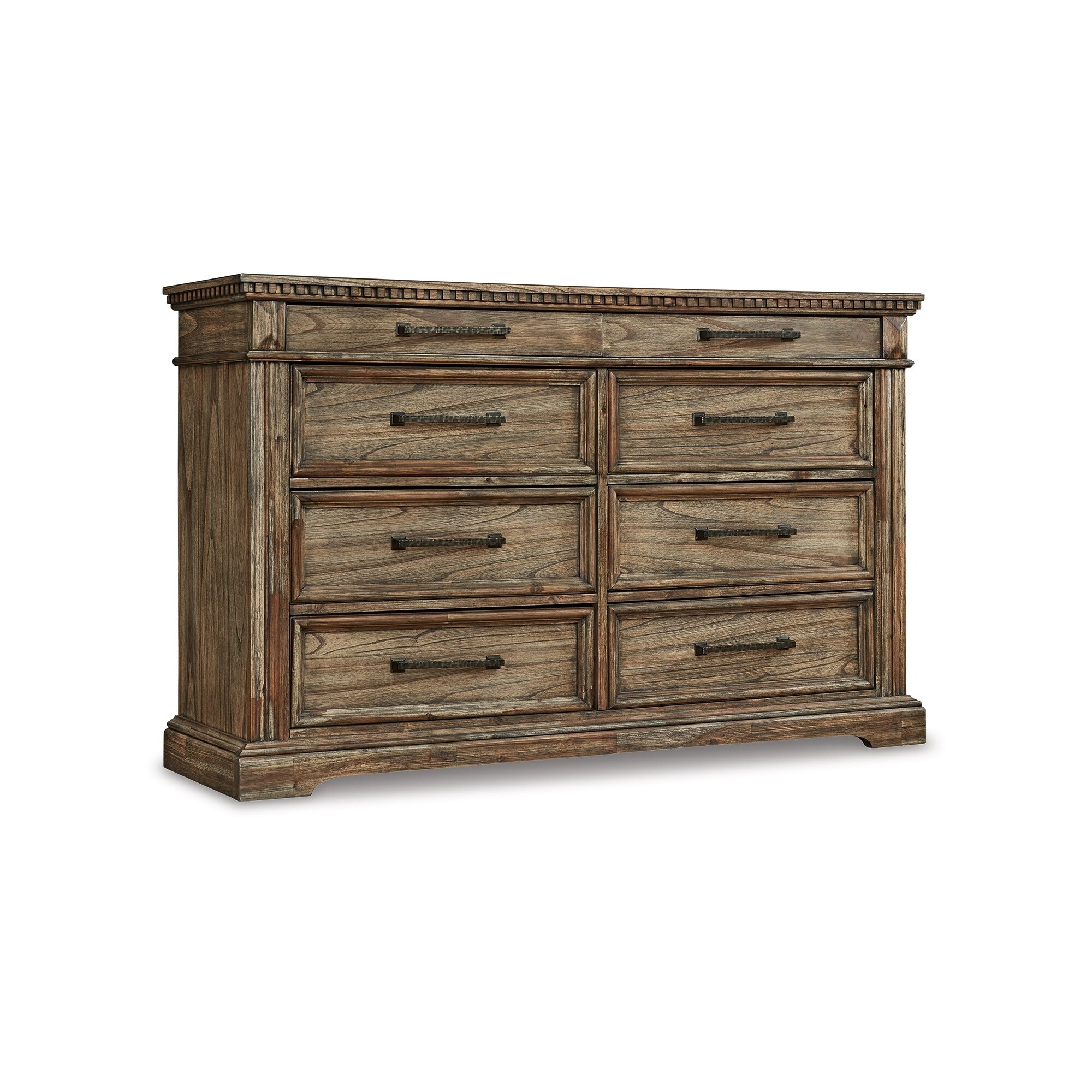 Dree 64 Inch Traditional Dresser， Rustic Brown Wood， 8 Gliding Drawers - - 37962468 - Mycitystee