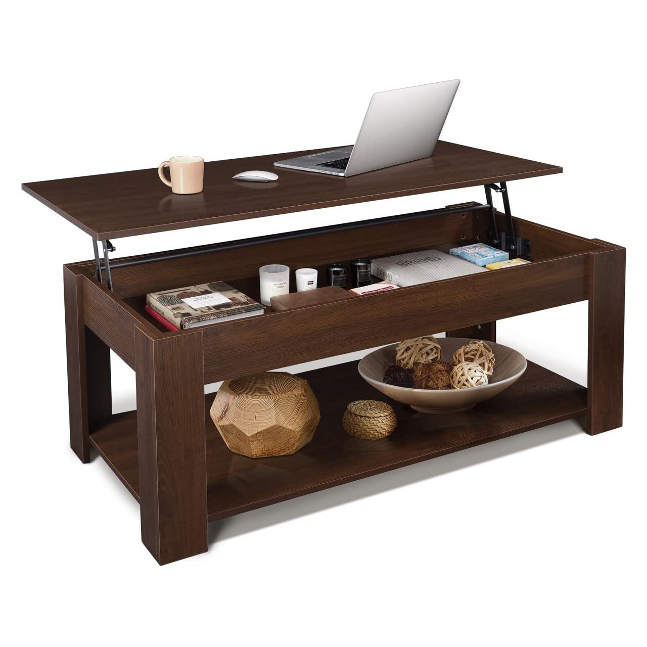Lift Top Coffee Table w/Storage， Storage Coffee Table w/Lift Top for Living Room， Rising Tabletop Coffee Table - Mycitystee