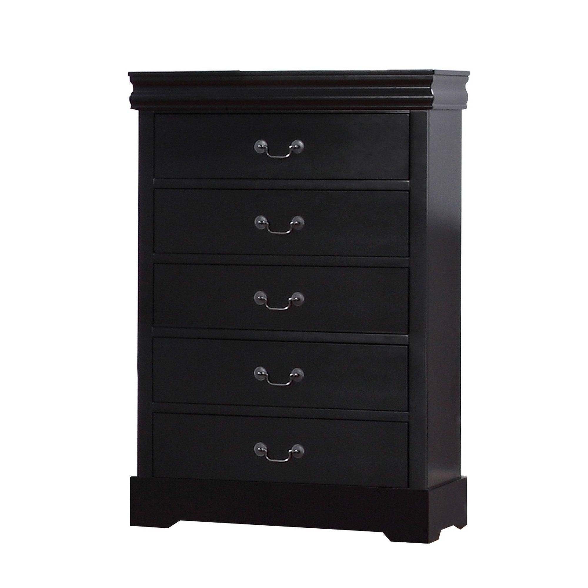 Liam 48 Inch 5 Drawer Wood Tall Dresser Chest， Antique Drop Handles， Black - - 36907745 - Mycitystee