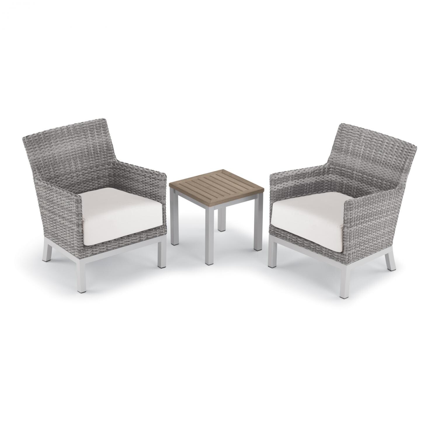 Argento 3 Piece Wicker Patio Conversation Set W/ Tekwood Vintage End Table and Eggshell White Cushions By Oxford Garden - Mycitystee