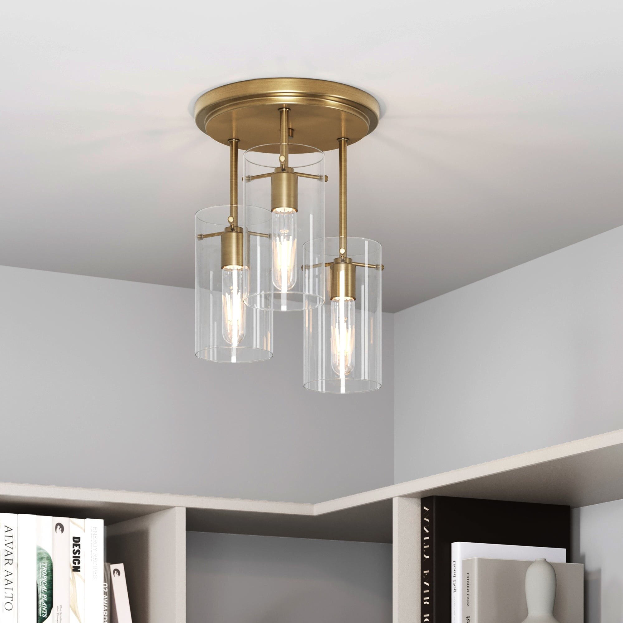 Ophelia Semi Flush Mount Gold Ceiling 3-Light Fixture - Mycitystee