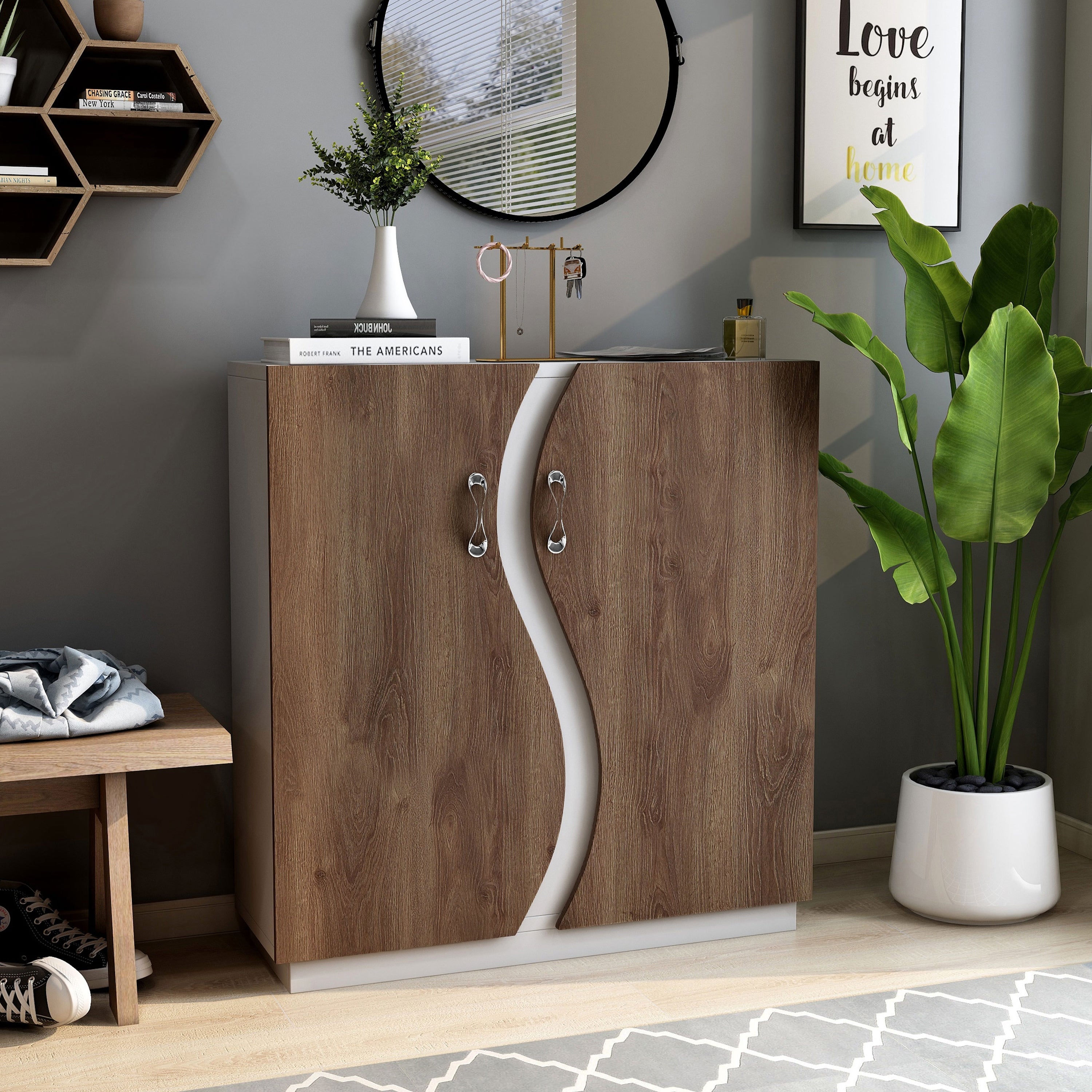 Furniture of America Daki Modern Wavy 8-shelf Shoe Cabinet - - 21475325 - Mycitystee