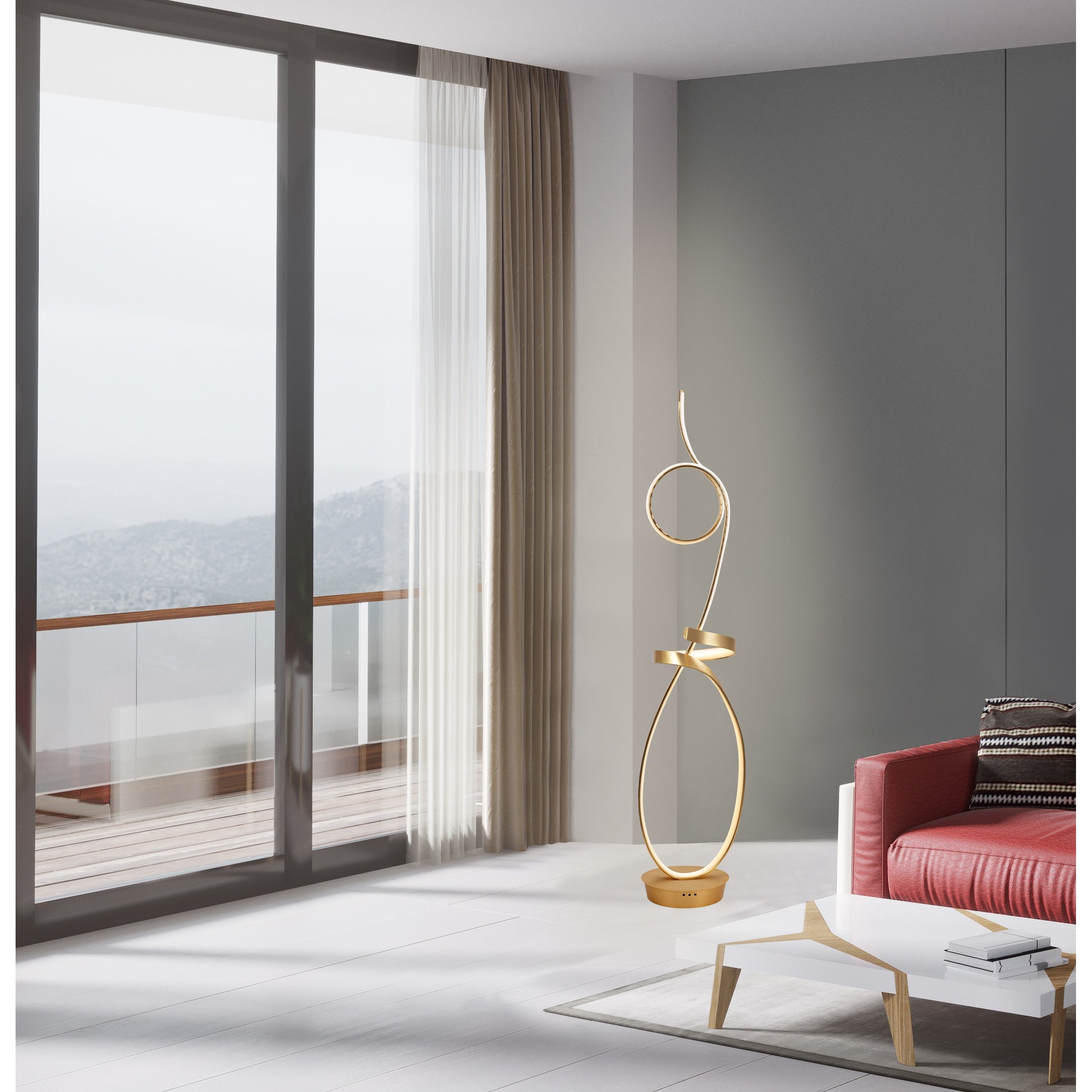 Symphonie 68W Unique Modern Design Led Floor Lamp， Anodize Gold - 63 - Mycitystee