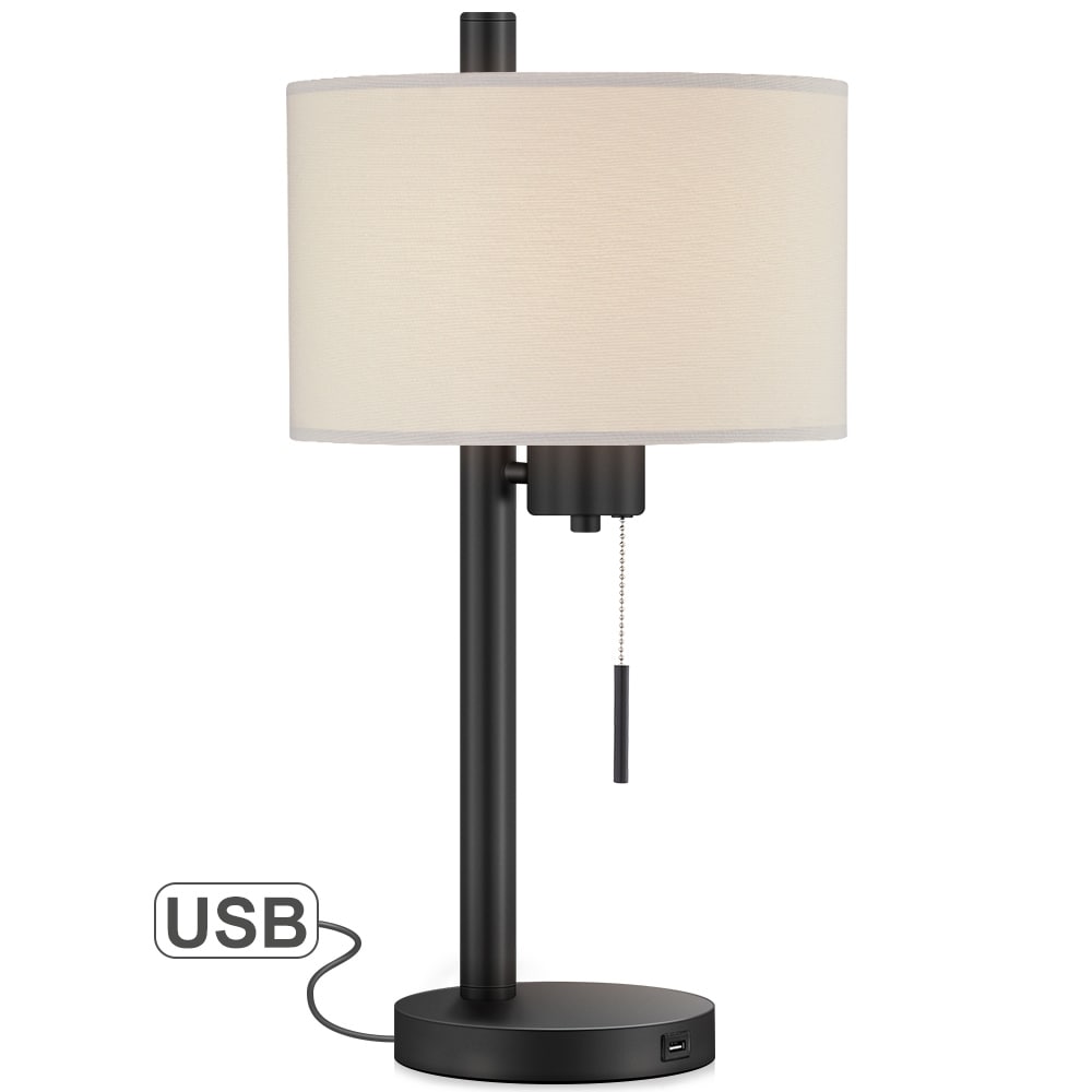 23-in Black Modern Table Lamp with USB Port and White Linen Shade - 23