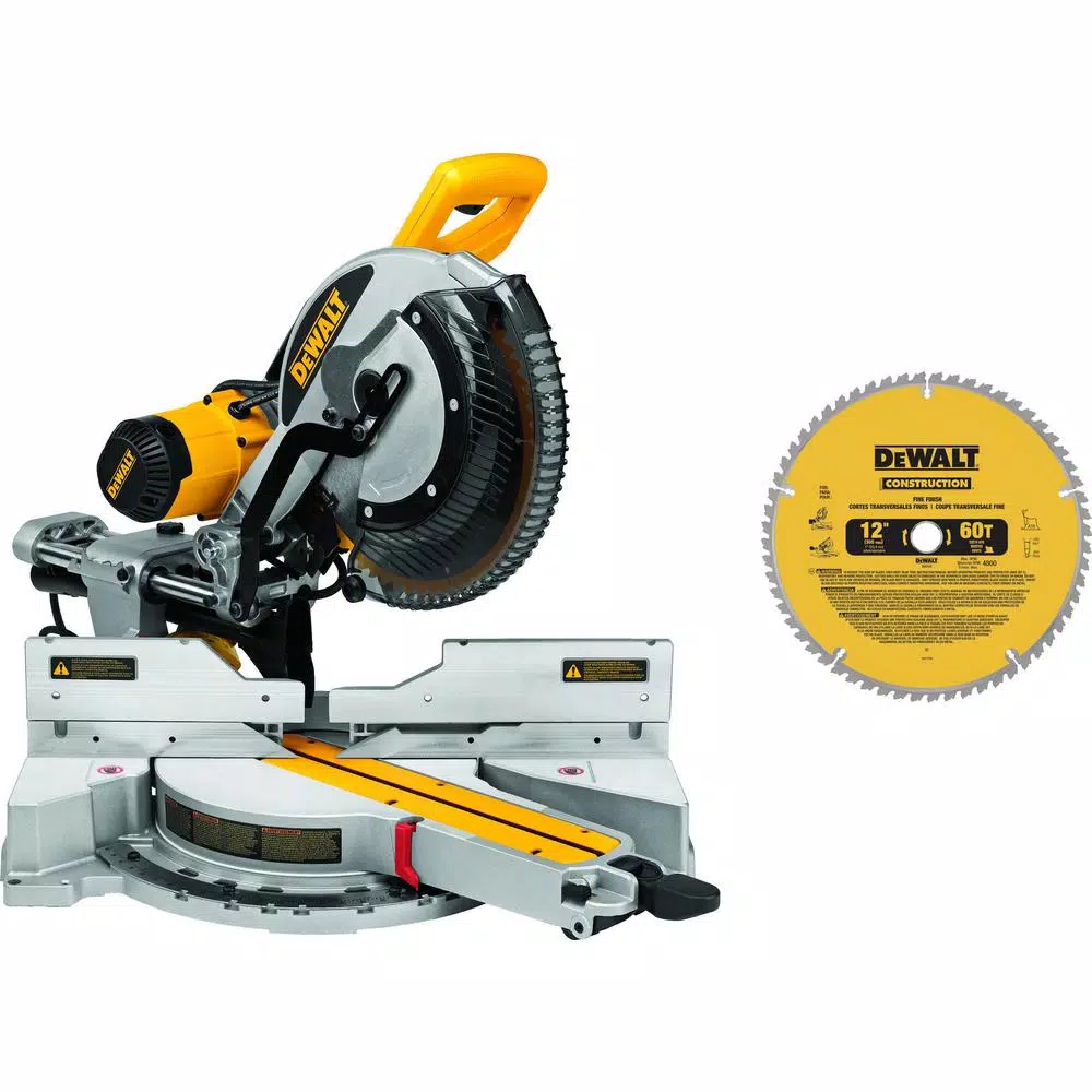 DEWALT 15 Amp Corded 12 in. Double-Bevel Sliding Compound Miter Saw with Bonus 20 Series 12 in. 60T Fine Finish Saw Blade and#8211; XDC Depot - Mycitystee