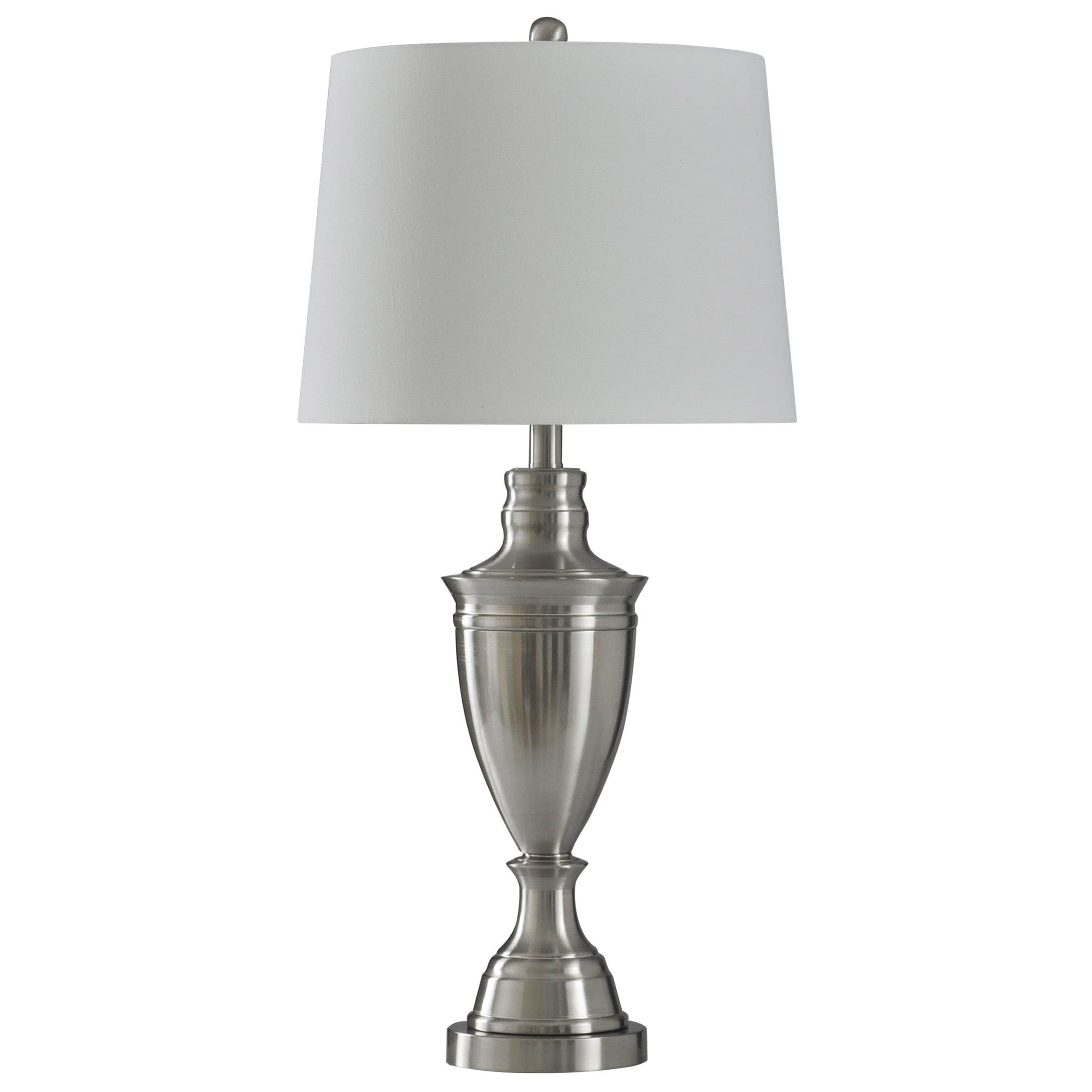 StyleCraft Transitional Brushed Silver Steel Table Lamp - White Shade - Mycitystee